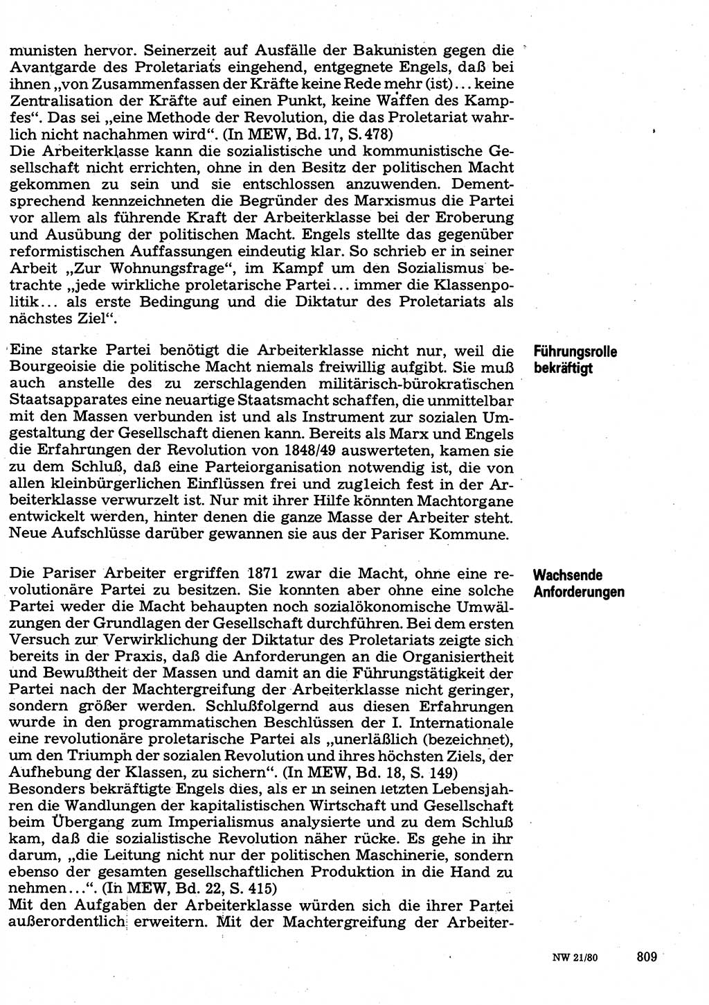 Neuer Weg (NW), Organ des Zentralkomitees (ZK) der SED (Sozialistische Einheitspartei Deutschlands) für Fragen des Parteilebens, 35. Jahrgang [Deutsche Demokratische Republik (DDR)] 1980, Seite 809 (NW ZK SED DDR 1980, S. 809)