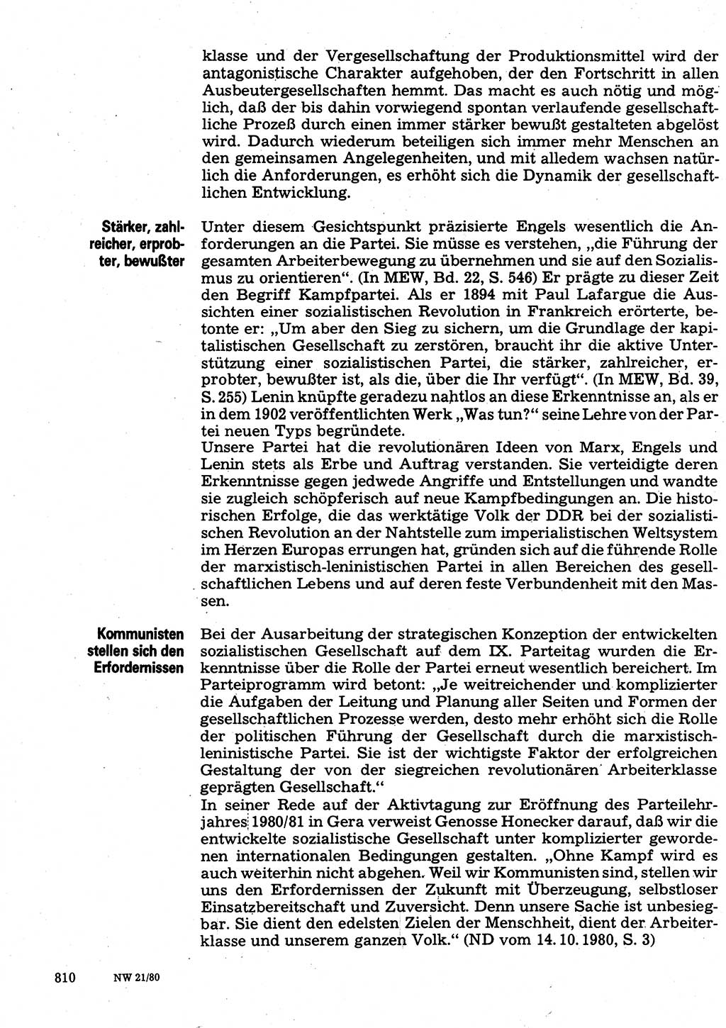 Neuer Weg (NW), Organ des Zentralkomitees (ZK) der SED (Sozialistische Einheitspartei Deutschlands) für Fragen des Parteilebens, 35. Jahrgang [Deutsche Demokratische Republik (DDR)] 1980, Seite 810 (NW ZK SED DDR 1980, S. 810)