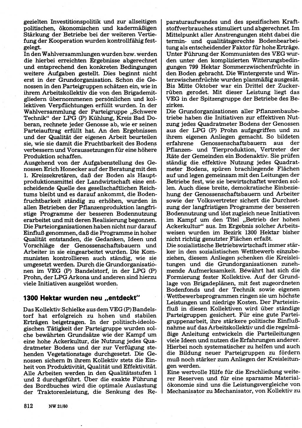 Neuer Weg (NW), Organ des Zentralkomitees (ZK) der SED (Sozialistische Einheitspartei Deutschlands) für Fragen des Parteilebens, 35. Jahrgang [Deutsche Demokratische Republik (DDR)] 1980, Seite 812 (NW ZK SED DDR 1980, S. 812)