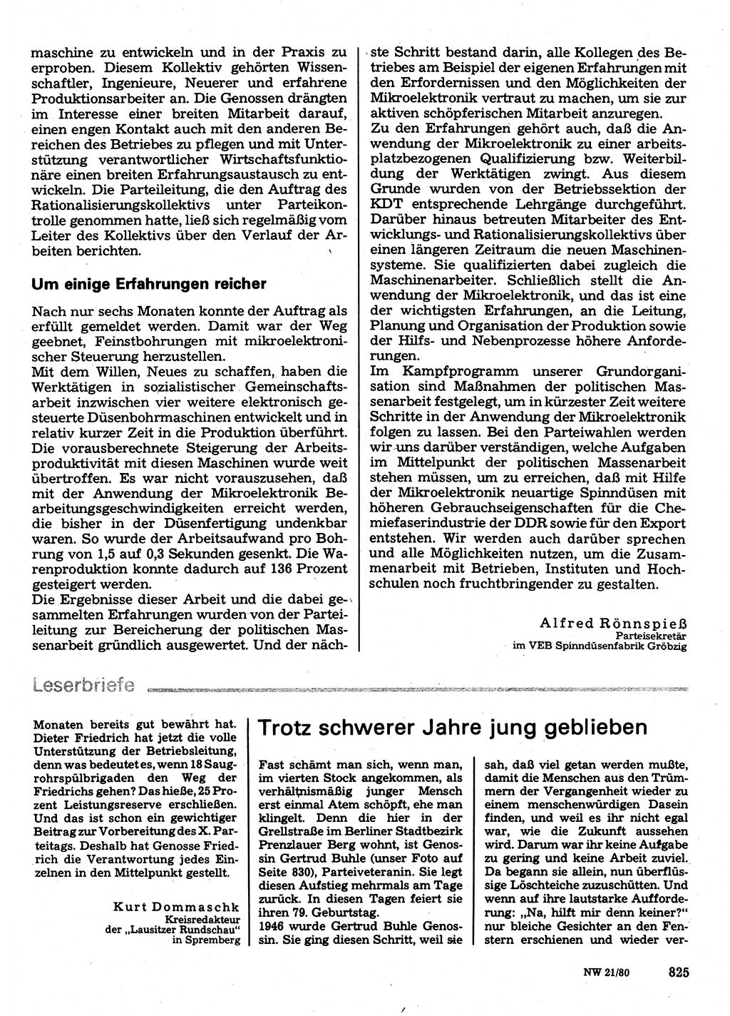 Neuer Weg (NW), Organ des Zentralkomitees (ZK) der SED (Sozialistische Einheitspartei Deutschlands) für Fragen des Parteilebens, 35. Jahrgang [Deutsche Demokratische Republik (DDR)] 1980, Seite 825 (NW ZK SED DDR 1980, S. 825)