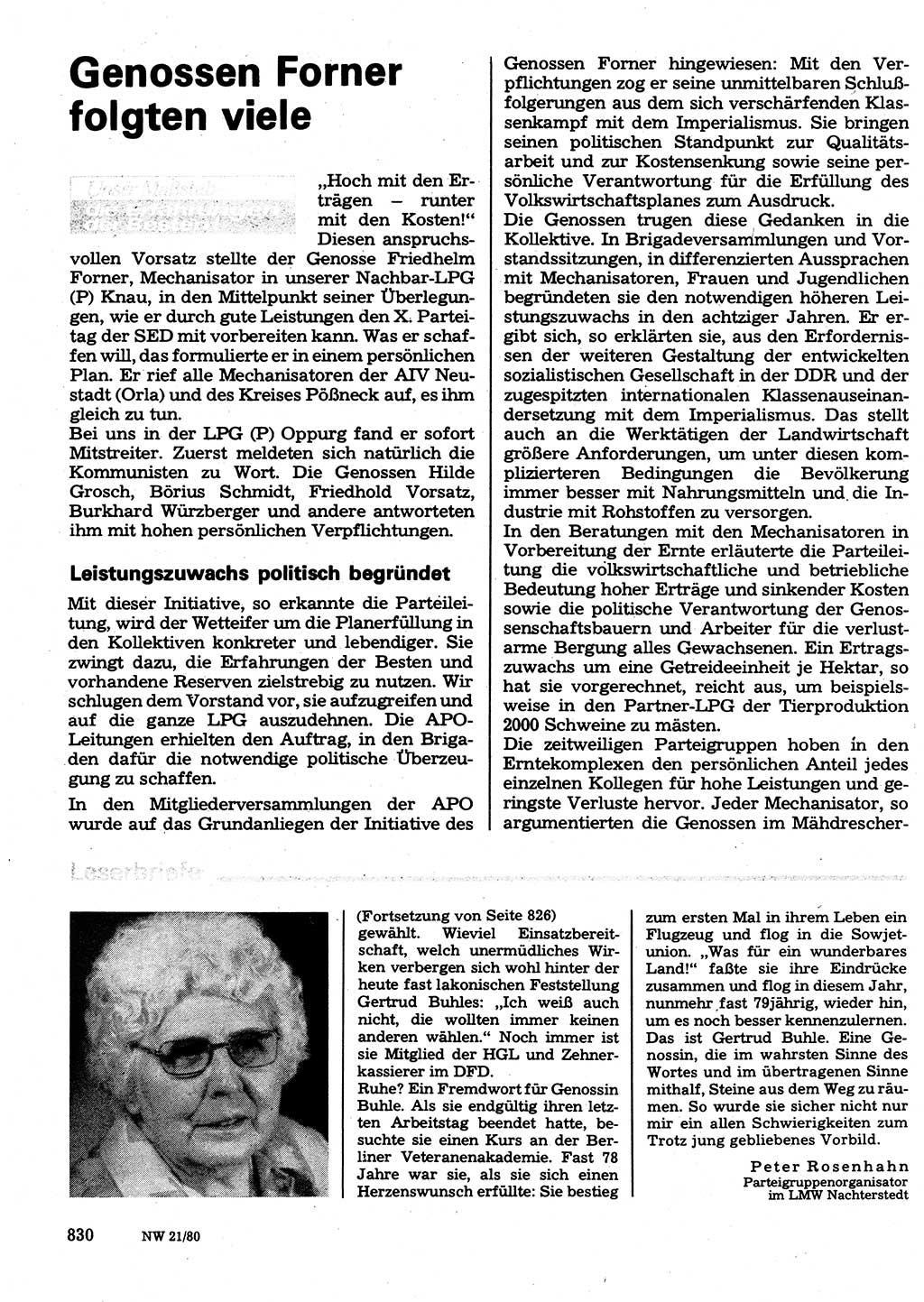 Neuer Weg (NW), Organ des Zentralkomitees (ZK) der SED (Sozialistische Einheitspartei Deutschlands) für Fragen des Parteilebens, 35. Jahrgang [Deutsche Demokratische Republik (DDR)] 1980, Seite 830 (NW ZK SED DDR 1980, S. 830)