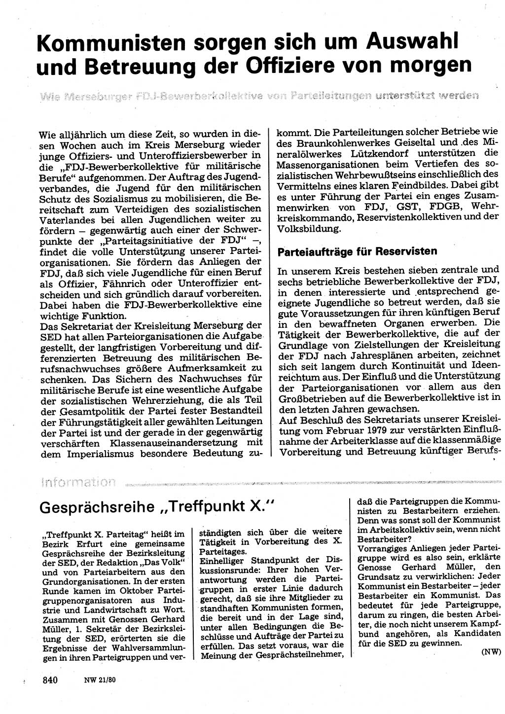 Neuer Weg (NW), Organ des Zentralkomitees (ZK) der SED (Sozialistische Einheitspartei Deutschlands) für Fragen des Parteilebens, 35. Jahrgang [Deutsche Demokratische Republik (DDR)] 1980, Seite 840 (NW ZK SED DDR 1980, S. 840)