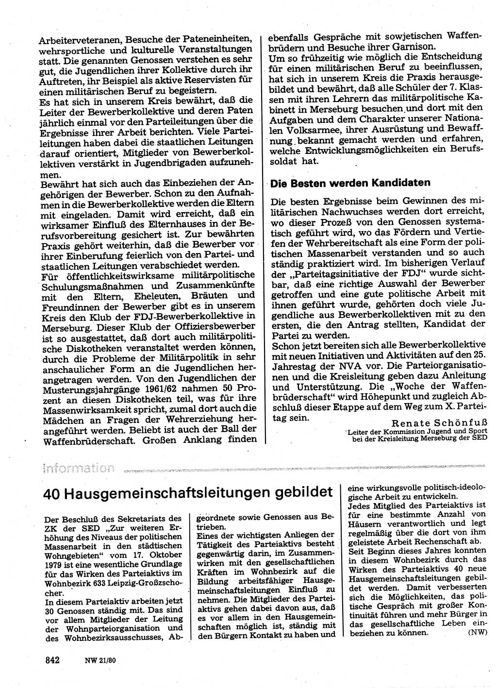 Neuer Weg (NW), Organ des Zentralkomitees (ZK) der SED (Sozialistische Einheitspartei Deutschlands) für Fragen des Parteilebens, 35. Jahrgang [Deutsche Demokratische Republik (DDR)] 1980, Seite 842 (NW ZK SED DDR 1980, S. 842)