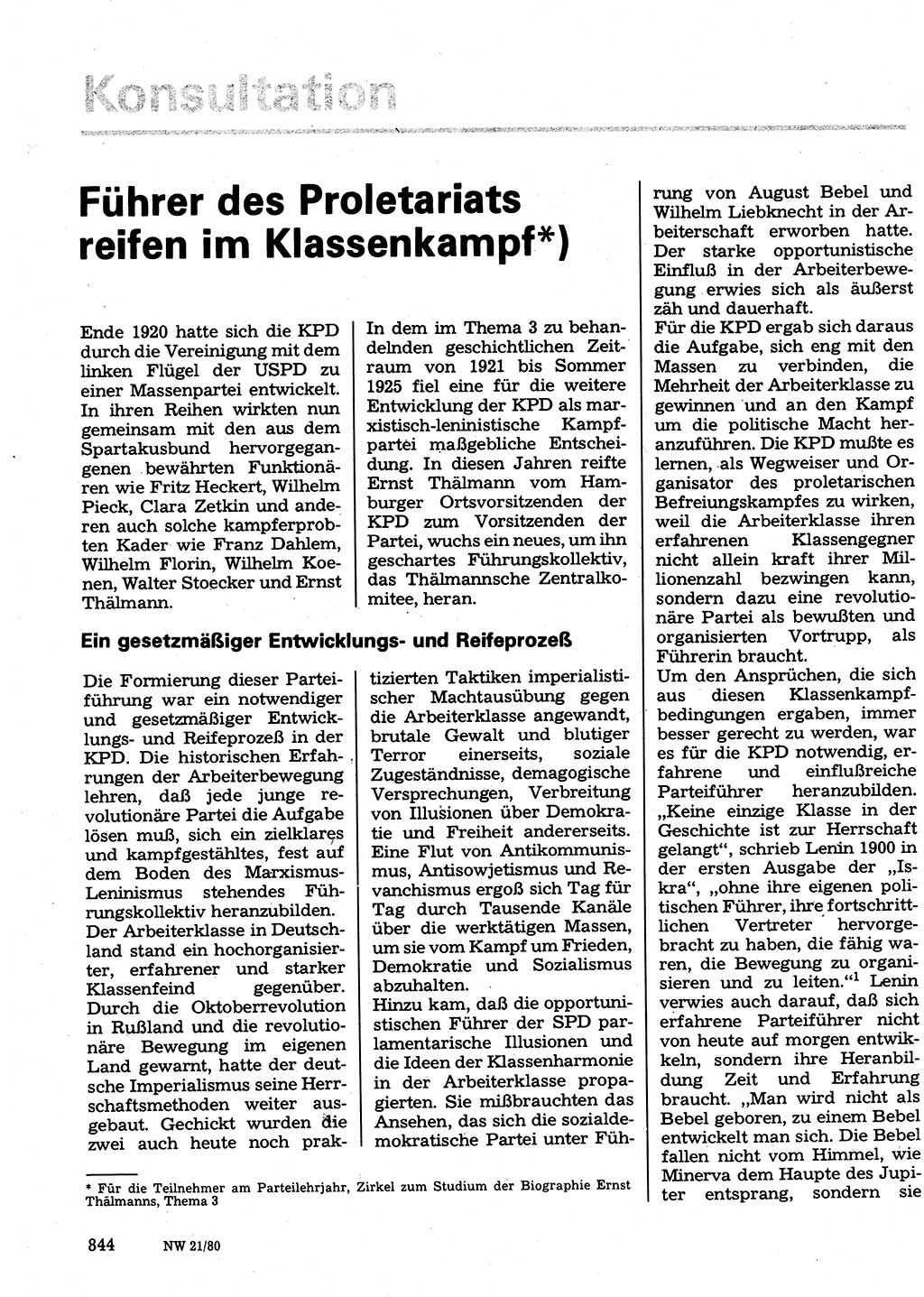 Neuer Weg (NW), Organ des Zentralkomitees (ZK) der SED (Sozialistische Einheitspartei Deutschlands) für Fragen des Parteilebens, 35. Jahrgang [Deutsche Demokratische Republik (DDR)] 1980, Seite 844 (NW ZK SED DDR 1980, S. 844)