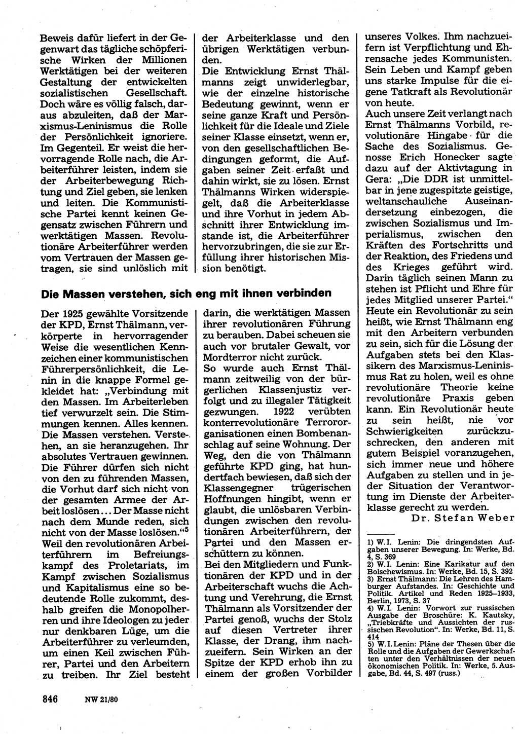 Neuer Weg (NW), Organ des Zentralkomitees (ZK) der SED (Sozialistische Einheitspartei Deutschlands) für Fragen des Parteilebens, 35. Jahrgang [Deutsche Demokratische Republik (DDR)] 1980, Seite 846 (NW ZK SED DDR 1980, S. 846)