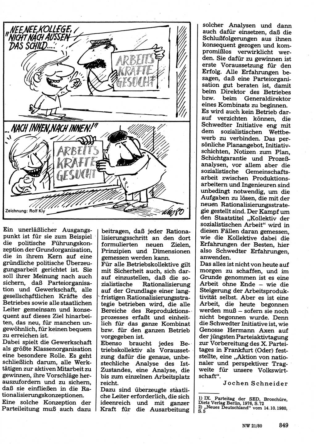 Neuer Weg (NW), Organ des Zentralkomitees (ZK) der SED (Sozialistische Einheitspartei Deutschlands) für Fragen des Parteilebens, 35. Jahrgang [Deutsche Demokratische Republik (DDR)] 1980, Seite 849 (NW ZK SED DDR 1980, S. 849)