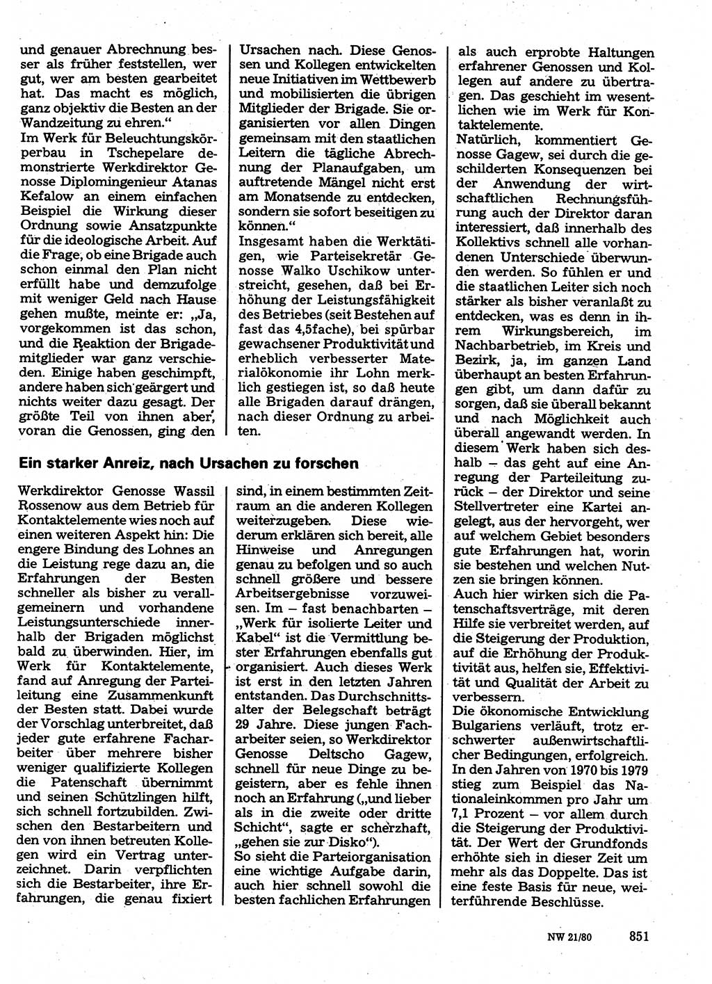 Neuer Weg (NW), Organ des Zentralkomitees (ZK) der SED (Sozialistische Einheitspartei Deutschlands) für Fragen des Parteilebens, 35. Jahrgang [Deutsche Demokratische Republik (DDR)] 1980, Seite 851 (NW ZK SED DDR 1980, S. 851)