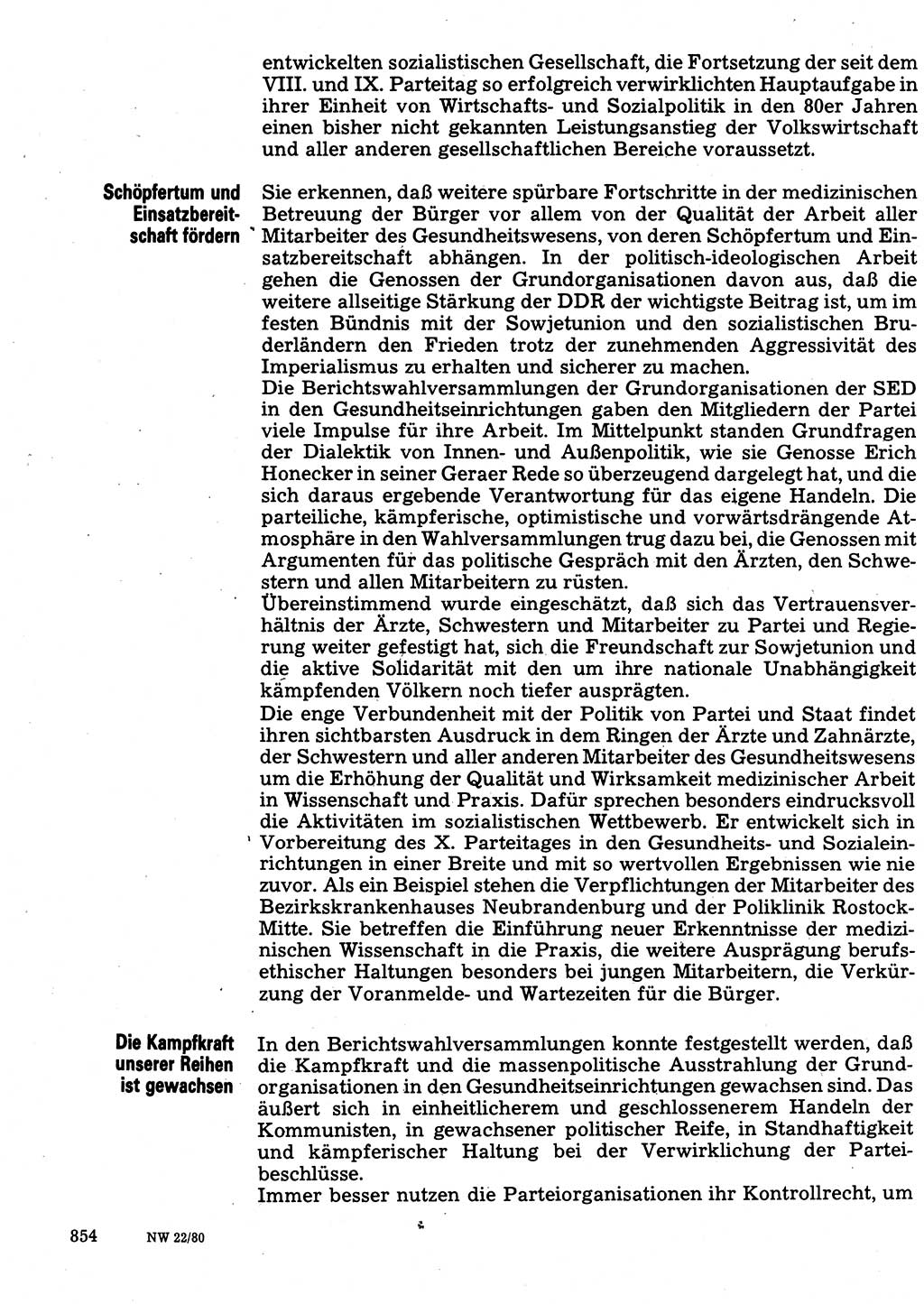 Neuer Weg (NW), Organ des Zentralkomitees (ZK) der SED (Sozialistische Einheitspartei Deutschlands) für Fragen des Parteilebens, 35. Jahrgang [Deutsche Demokratische Republik (DDR)] 1980, Seite 854 (NW ZK SED DDR 1980, S. 854)