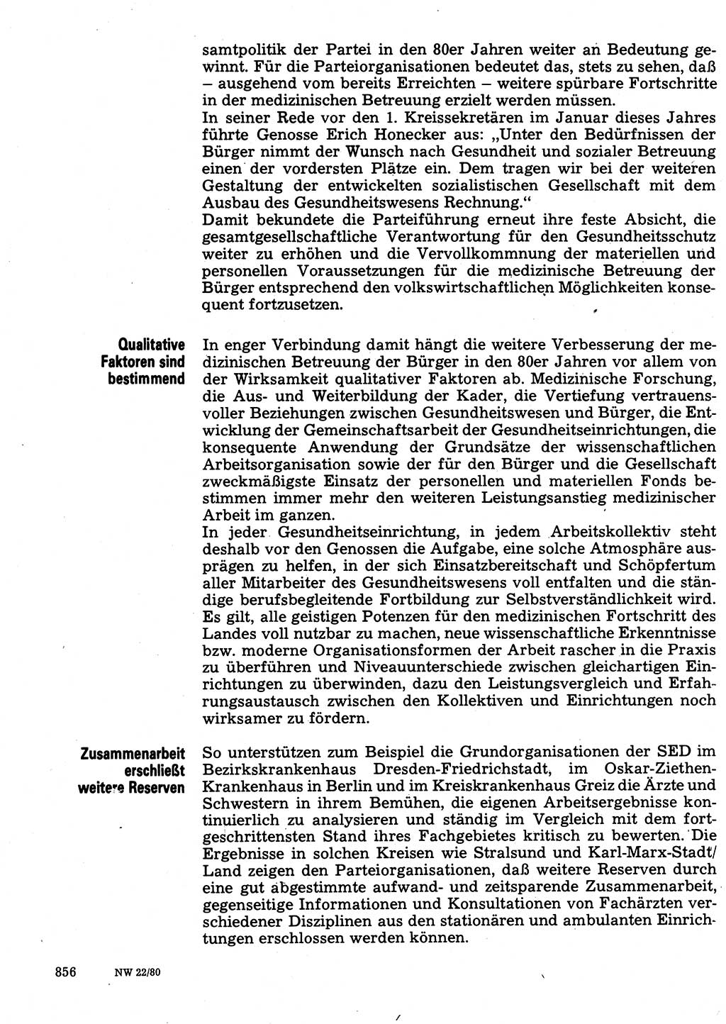 Neuer Weg (NW), Organ des Zentralkomitees (ZK) der SED (Sozialistische Einheitspartei Deutschlands) für Fragen des Parteilebens, 35. Jahrgang [Deutsche Demokratische Republik (DDR)] 1980, Seite 856 (NW ZK SED DDR 1980, S. 856)