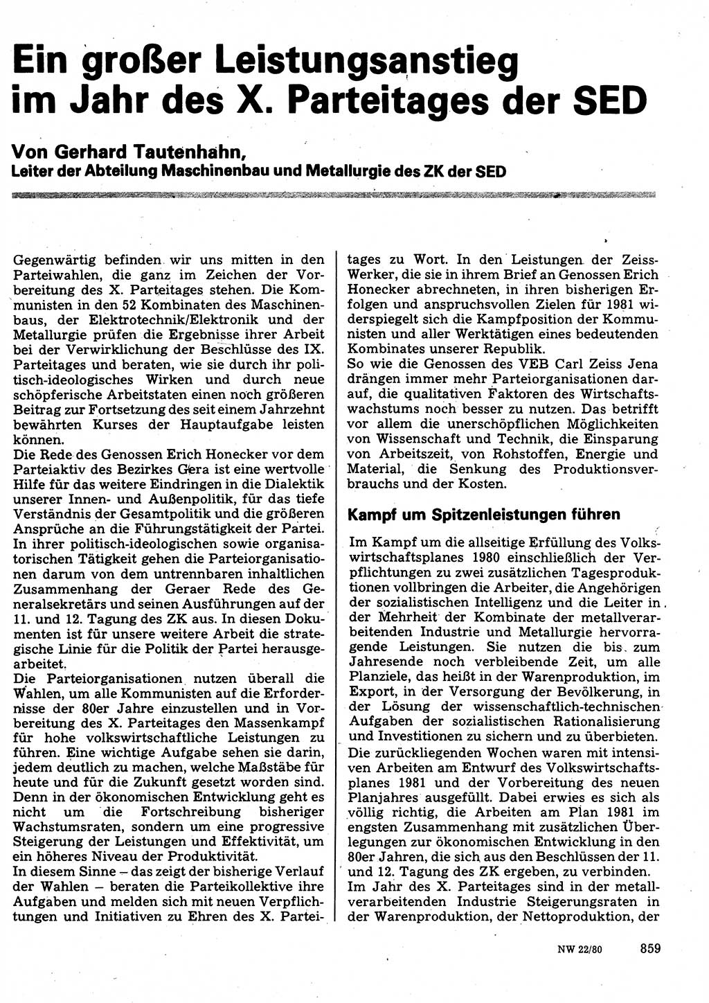 Neuer Weg (NW), Organ des Zentralkomitees (ZK) der SED (Sozialistische Einheitspartei Deutschlands) für Fragen des Parteilebens, 35. Jahrgang [Deutsche Demokratische Republik (DDR)] 1980, Seite 859 (NW ZK SED DDR 1980, S. 859)