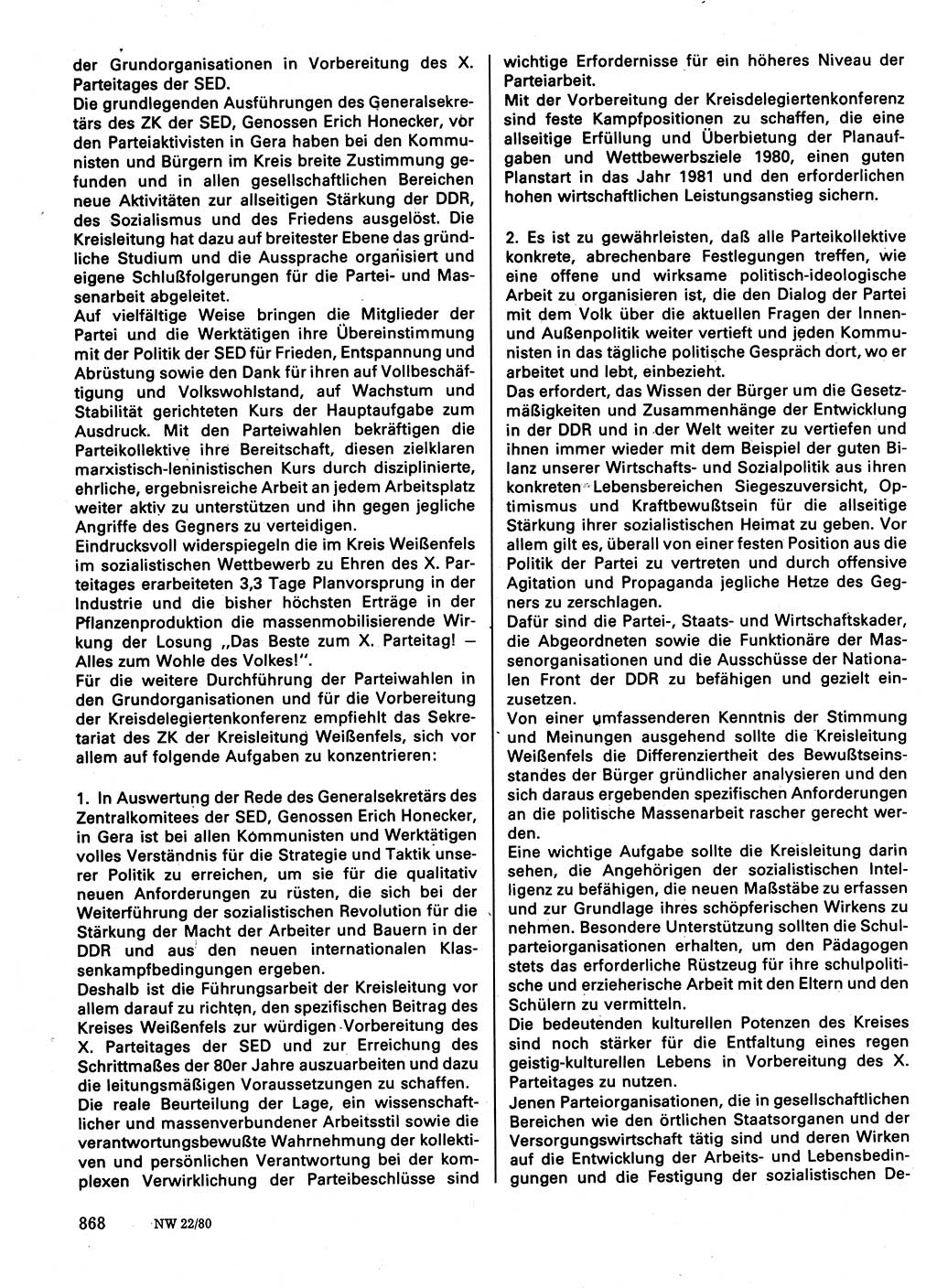 Neuer Weg (NW), Organ des Zentralkomitees (ZK) der SED (Sozialistische Einheitspartei Deutschlands) für Fragen des Parteilebens, 35. Jahrgang [Deutsche Demokratische Republik (DDR)] 1980, Seite 868 (NW ZK SED DDR 1980, S. 868)