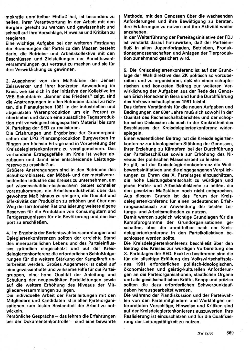 Neuer Weg (NW), Organ des Zentralkomitees (ZK) der SED (Sozialistische Einheitspartei Deutschlands) für Fragen des Parteilebens, 35. Jahrgang [Deutsche Demokratische Republik (DDR)] 1980, Seite 869 (NW ZK SED DDR 1980, S. 869)