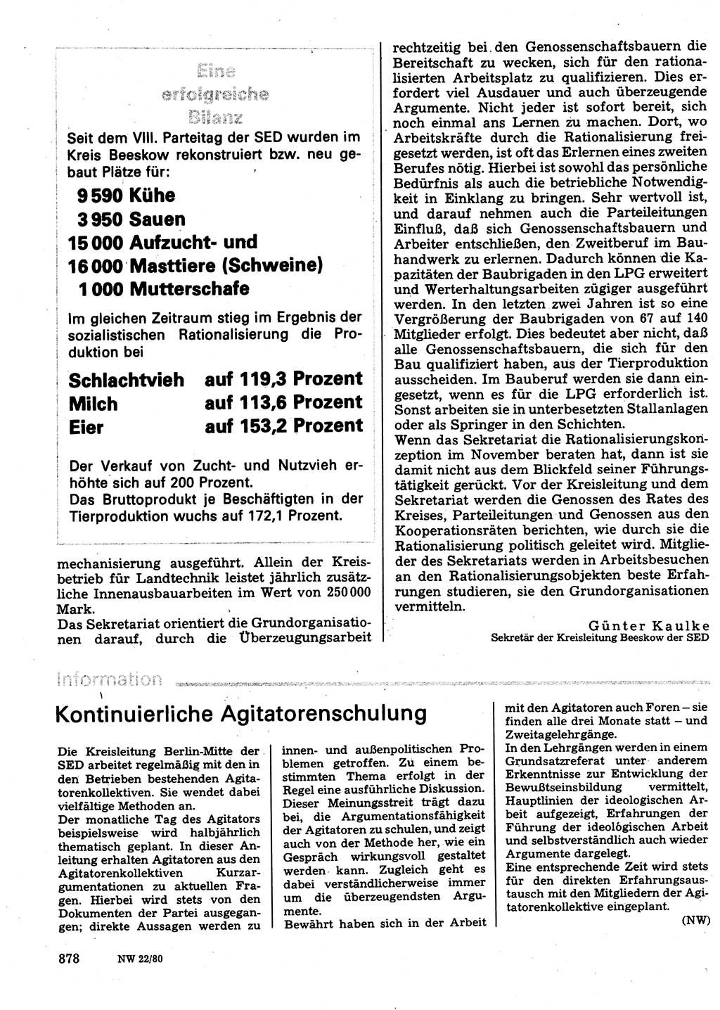 Neuer Weg (NW), Organ des Zentralkomitees (ZK) der SED (Sozialistische Einheitspartei Deutschlands) für Fragen des Parteilebens, 35. Jahrgang [Deutsche Demokratische Republik (DDR)] 1980, Seite 878 (NW ZK SED DDR 1980, S. 878)