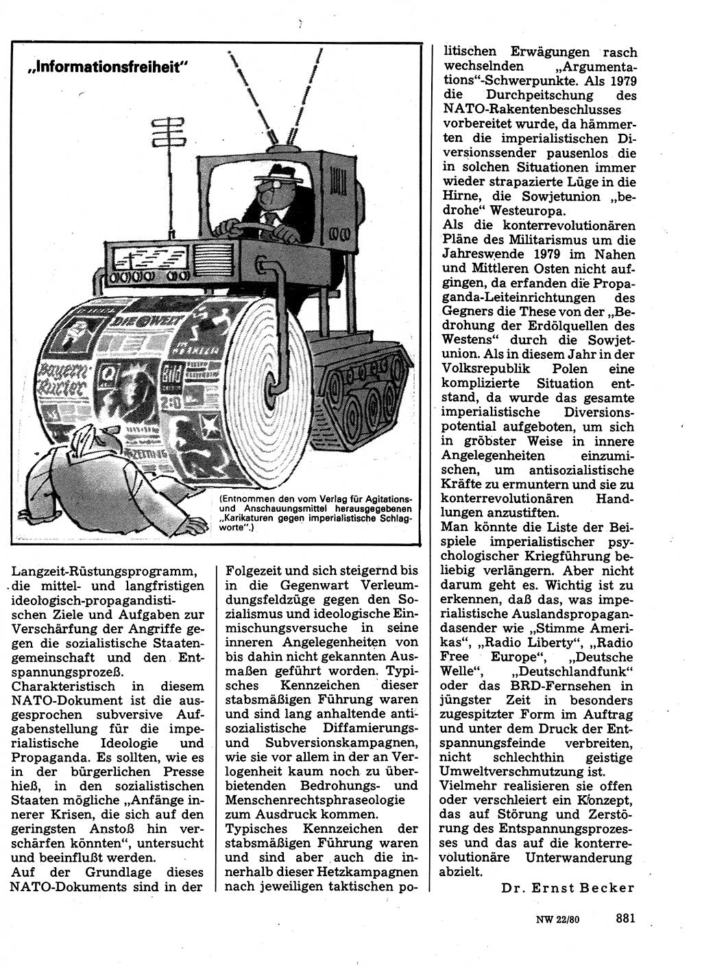 Neuer Weg (NW), Organ des Zentralkomitees (ZK) der SED (Sozialistische Einheitspartei Deutschlands) für Fragen des Parteilebens, 35. Jahrgang [Deutsche Demokratische Republik (DDR)] 1980, Seite 881 (NW ZK SED DDR 1980, S. 881)