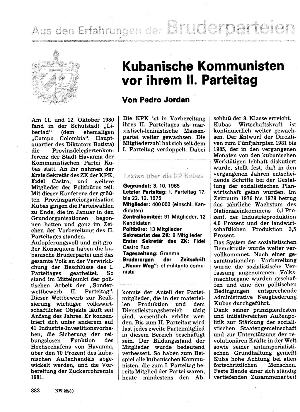 Neuer Weg (NW), Organ des Zentralkomitees (ZK) der SED (Sozialistische Einheitspartei Deutschlands) für Fragen des Parteilebens, 35. Jahrgang [Deutsche Demokratische Republik (DDR)] 1980, Seite 882 (NW ZK SED DDR 1980, S. 882)