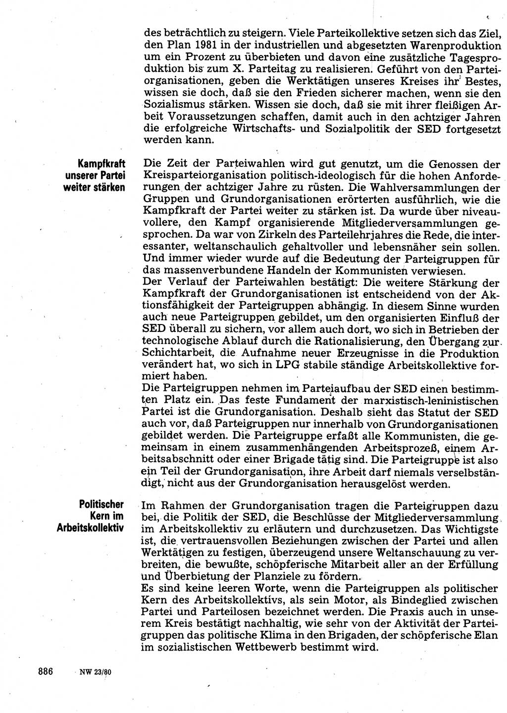 Neuer Weg (NW), Organ des Zentralkomitees (ZK) der SED (Sozialistische Einheitspartei Deutschlands) für Fragen des Parteilebens, 35. Jahrgang [Deutsche Demokratische Republik (DDR)] 1980, Seite 886 (NW ZK SED DDR 1980, S. 886)