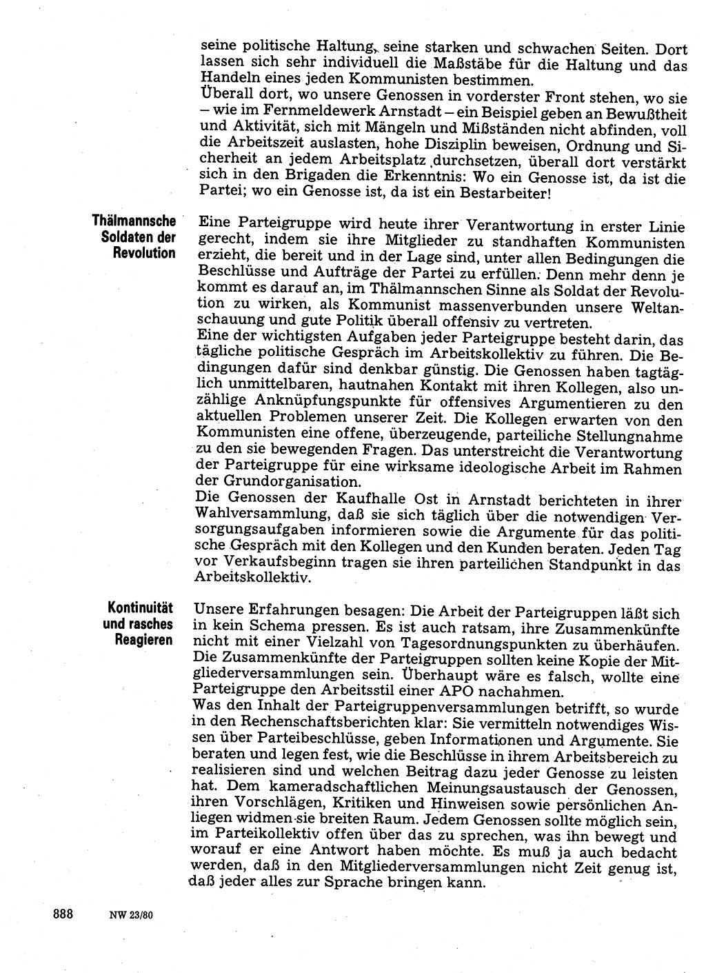 Neuer Weg (NW), Organ des Zentralkomitees (ZK) der SED (Sozialistische Einheitspartei Deutschlands) für Fragen des Parteilebens, 35. Jahrgang [Deutsche Demokratische Republik (DDR)] 1980, Seite 888 (NW ZK SED DDR 1980, S. 888)