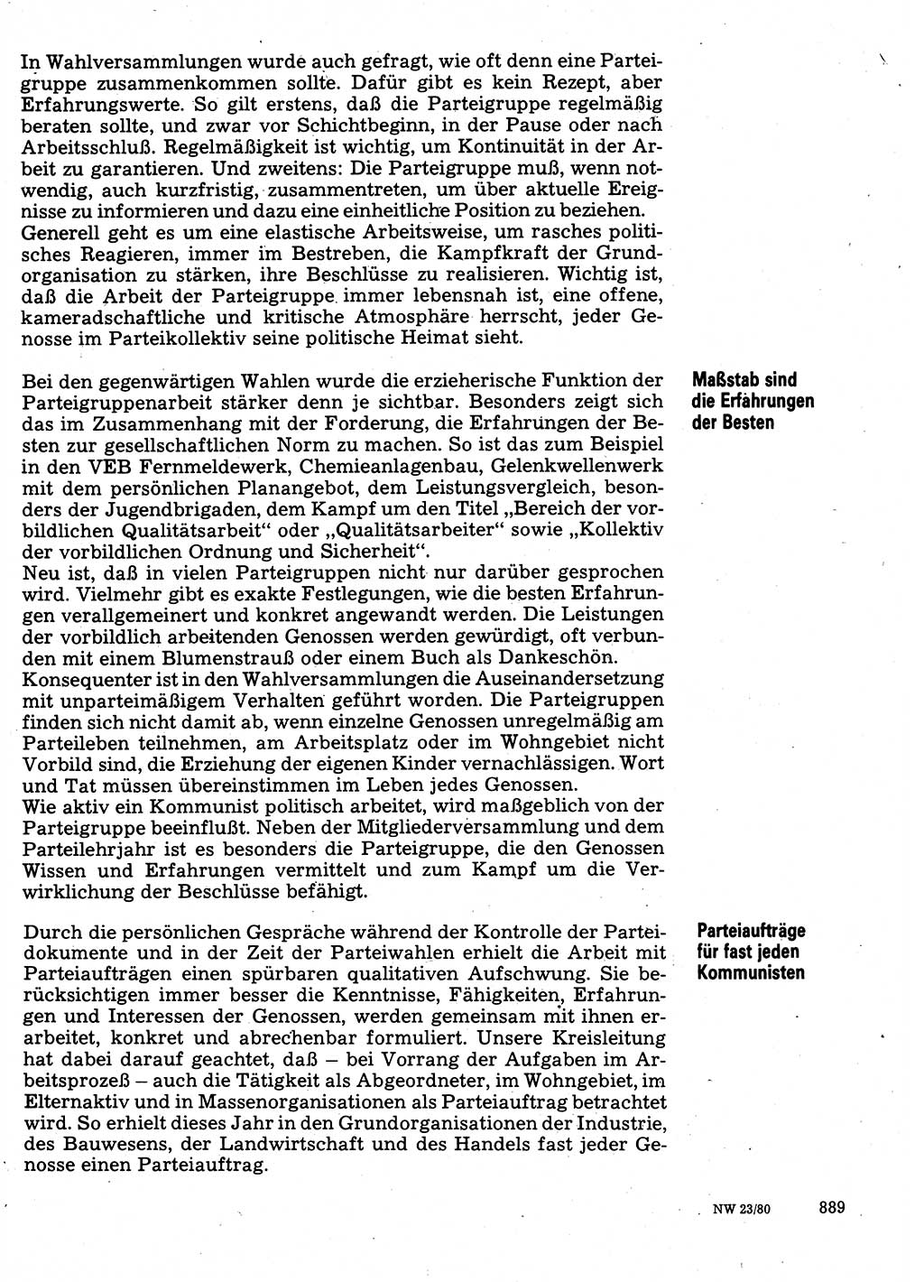 Neuer Weg (NW), Organ des Zentralkomitees (ZK) der SED (Sozialistische Einheitspartei Deutschlands) für Fragen des Parteilebens, 35. Jahrgang [Deutsche Demokratische Republik (DDR)] 1980, Seite 889 (NW ZK SED DDR 1980, S. 889)
