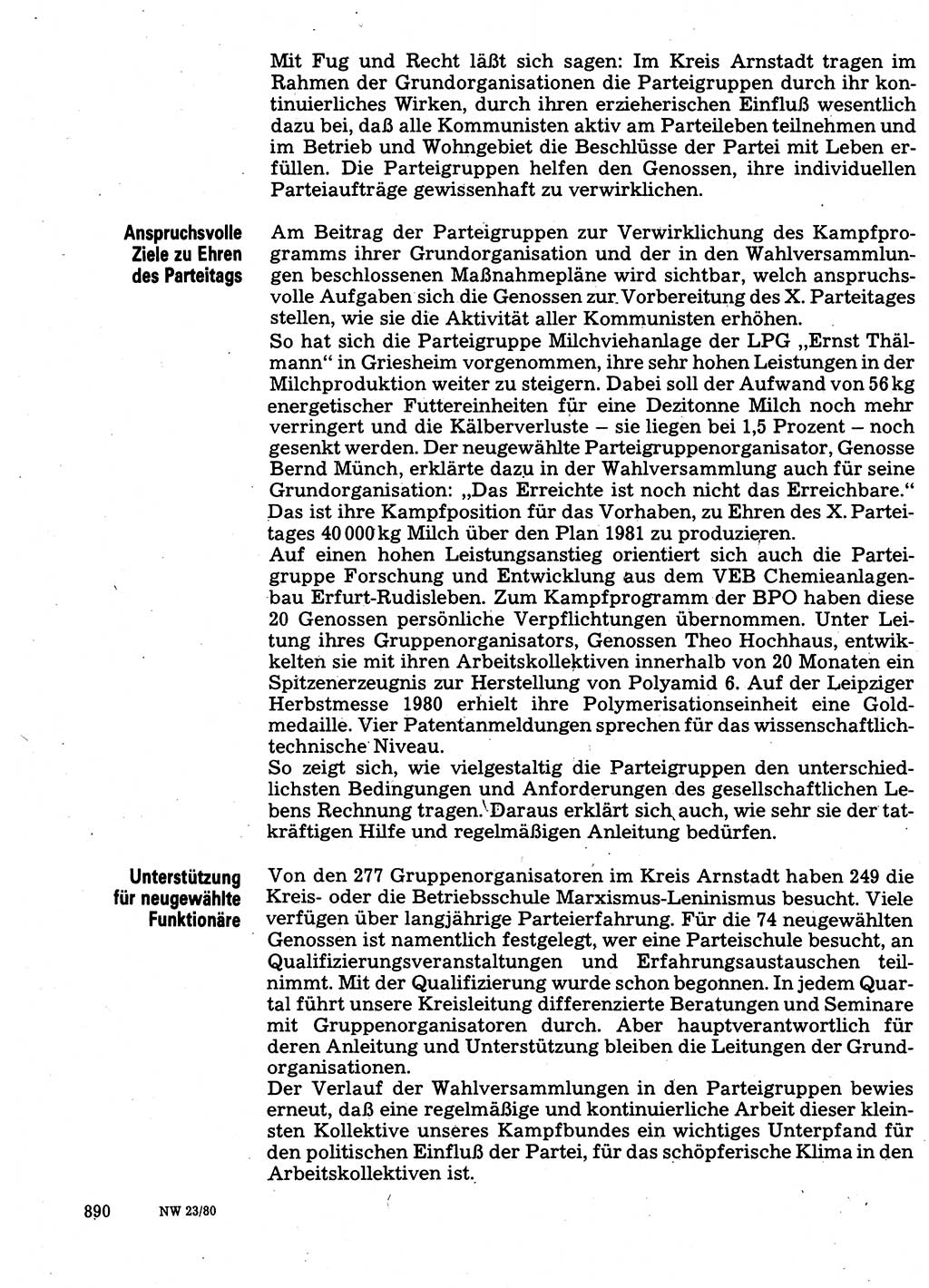 Neuer Weg (NW), Organ des Zentralkomitees (ZK) der SED (Sozialistische Einheitspartei Deutschlands) für Fragen des Parteilebens, 35. Jahrgang [Deutsche Demokratische Republik (DDR)] 1980, Seite 890 (NW ZK SED DDR 1980, S. 890)