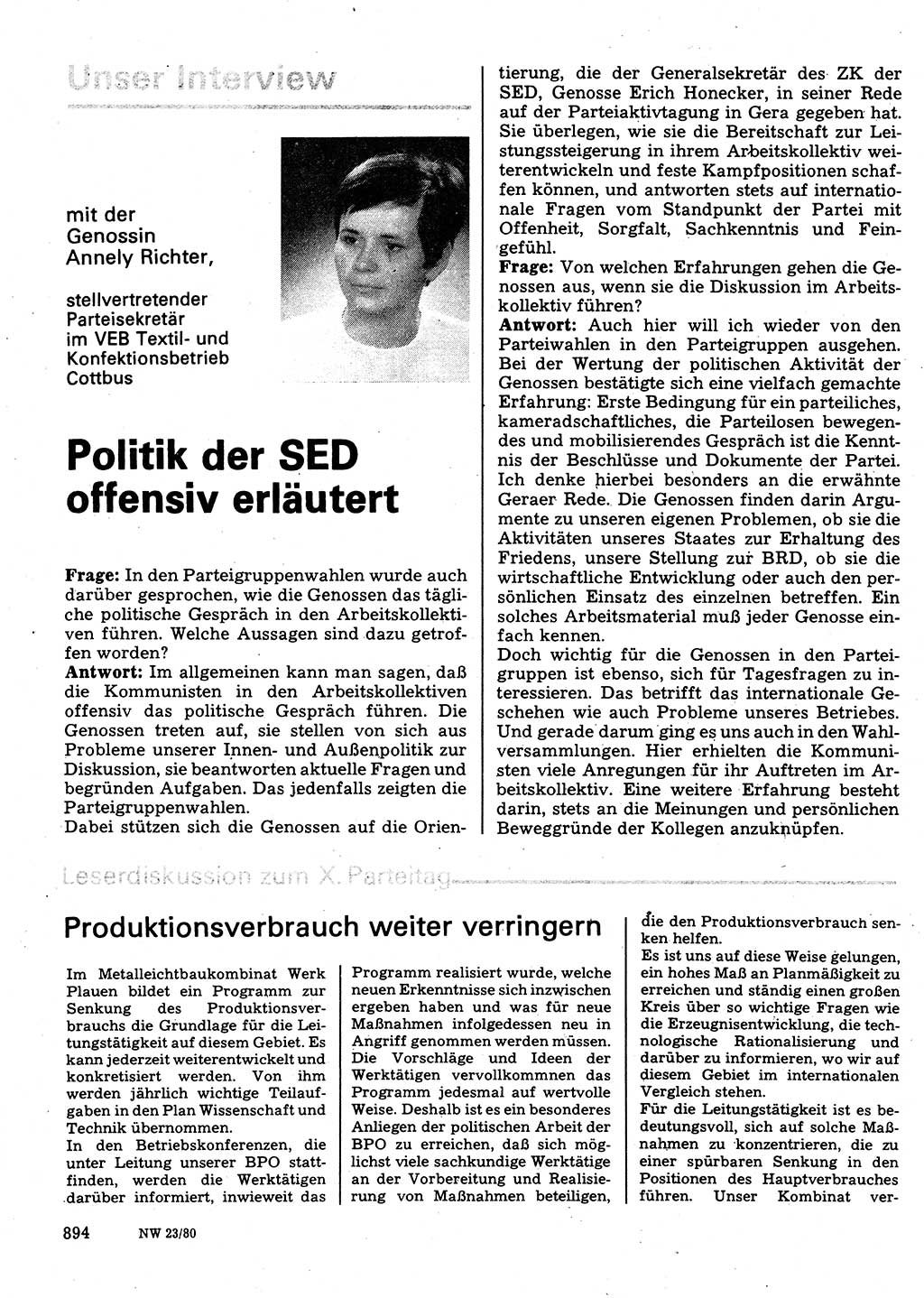 Neuer Weg (NW), Organ des Zentralkomitees (ZK) der SED (Sozialistische Einheitspartei Deutschlands) für Fragen des Parteilebens, 35. Jahrgang [Deutsche Demokratische Republik (DDR)] 1980, Seite 894 (NW ZK SED DDR 1980, S. 894)