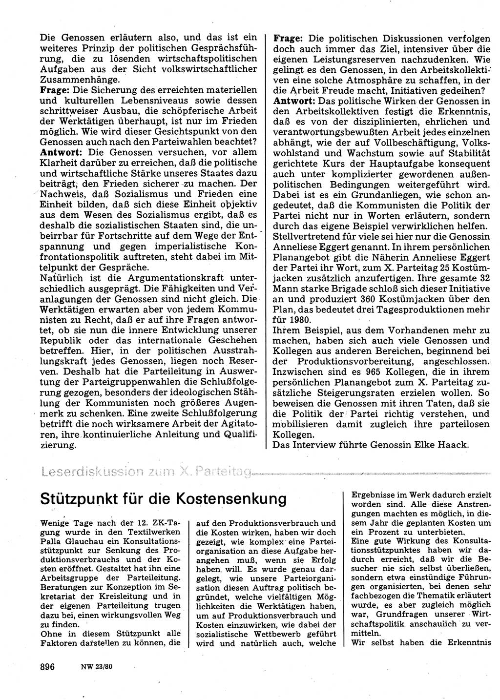 Neuer Weg (NW), Organ des Zentralkomitees (ZK) der SED (Sozialistische Einheitspartei Deutschlands) für Fragen des Parteilebens, 35. Jahrgang [Deutsche Demokratische Republik (DDR)] 1980, Seite 896 (NW ZK SED DDR 1980, S. 896)