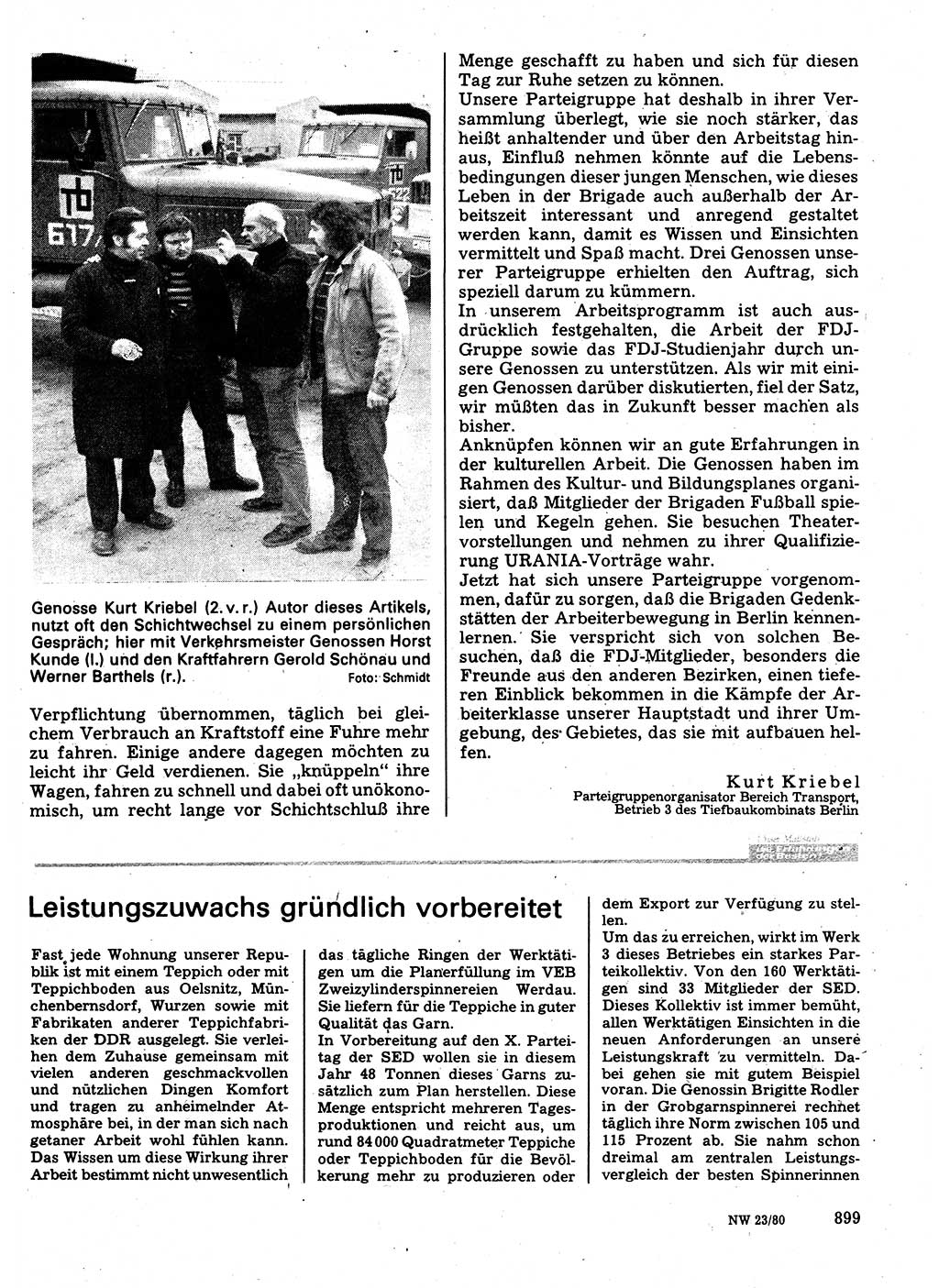Neuer Weg (NW), Organ des Zentralkomitees (ZK) der SED (Sozialistische Einheitspartei Deutschlands) für Fragen des Parteilebens, 35. Jahrgang [Deutsche Demokratische Republik (DDR)] 1980, Seite 899 (NW ZK SED DDR 1980, S. 899)