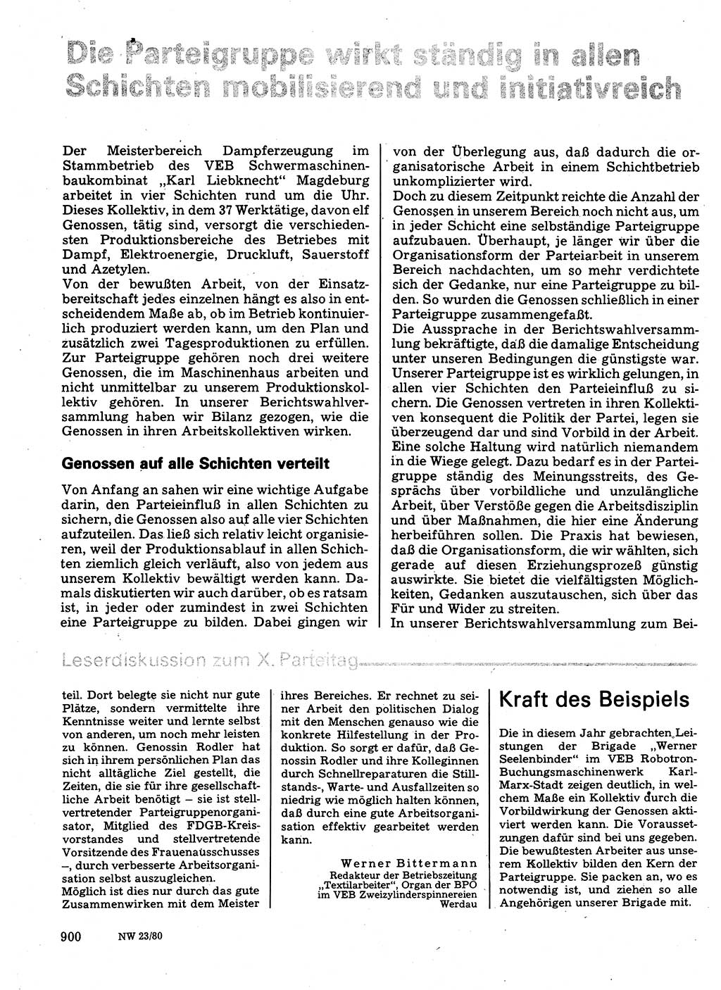 Neuer Weg (NW), Organ des Zentralkomitees (ZK) der SED (Sozialistische Einheitspartei Deutschlands) für Fragen des Parteilebens, 35. Jahrgang [Deutsche Demokratische Republik (DDR)] 1980, Seite 900 (NW ZK SED DDR 1980, S. 900)