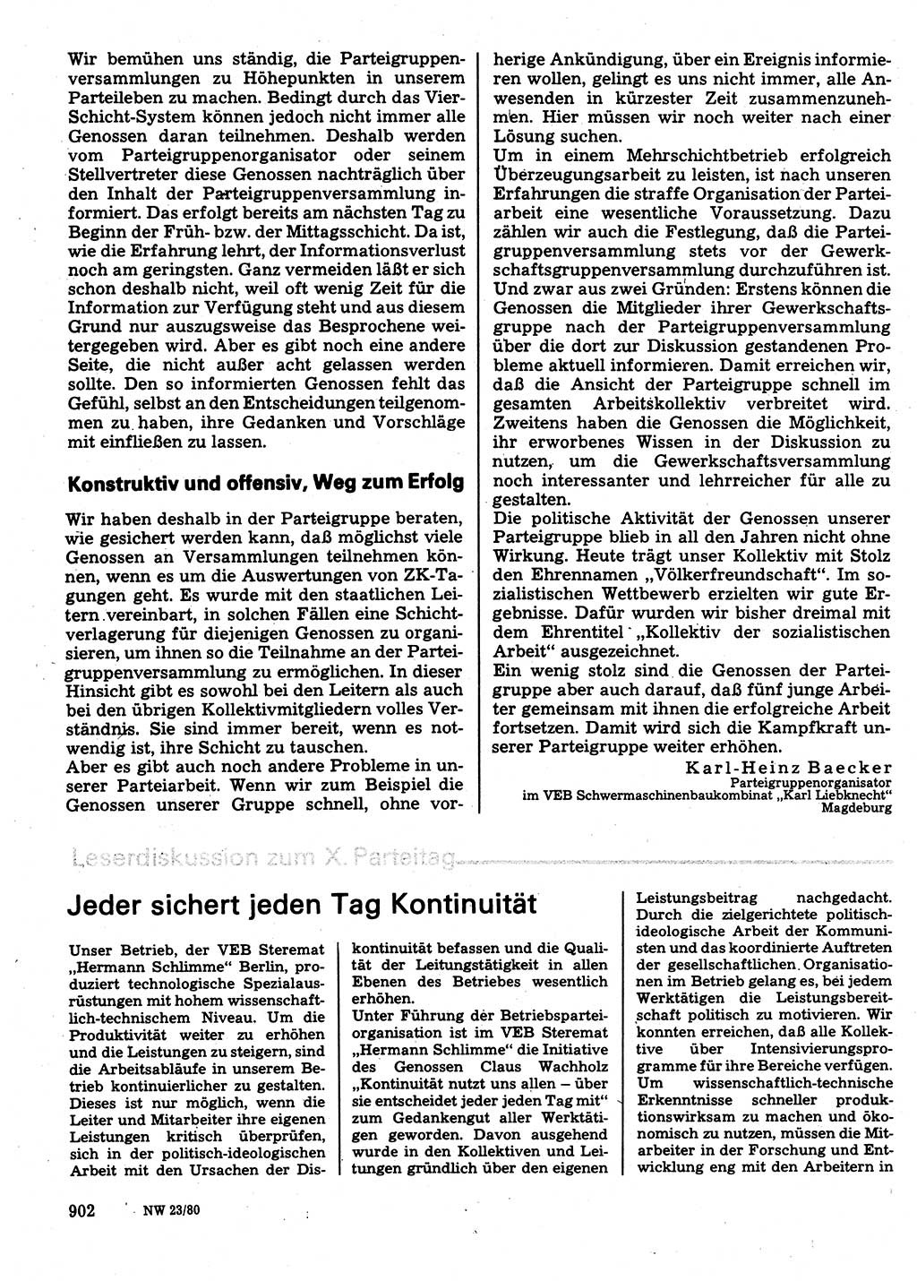 Neuer Weg (NW), Organ des Zentralkomitees (ZK) der SED (Sozialistische Einheitspartei Deutschlands) für Fragen des Parteilebens, 35. Jahrgang [Deutsche Demokratische Republik (DDR)] 1980, Seite 902 (NW ZK SED DDR 1980, S. 902)