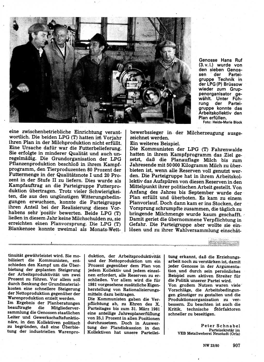 Neuer Weg (NW), Organ des Zentralkomitees (ZK) der SED (Sozialistische Einheitspartei Deutschlands) für Fragen des Parteilebens, 35. Jahrgang [Deutsche Demokratische Republik (DDR)] 1980, Seite 907 (NW ZK SED DDR 1980, S. 907)