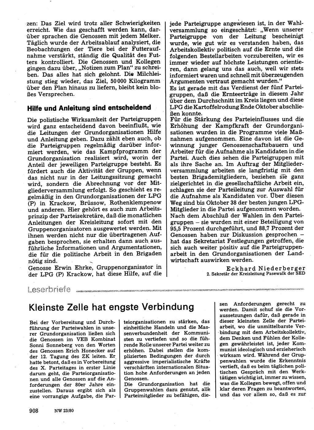 Neuer Weg (NW), Organ des Zentralkomitees (ZK) der SED (Sozialistische Einheitspartei Deutschlands) für Fragen des Parteilebens, 35. Jahrgang [Deutsche Demokratische Republik (DDR)] 1980, Seite 908 (NW ZK SED DDR 1980, S. 908)