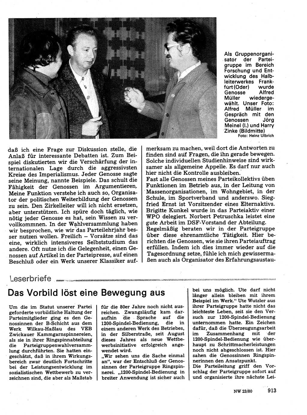 Neuer Weg (NW), Organ des Zentralkomitees (ZK) der SED (Sozialistische Einheitspartei Deutschlands) für Fragen des Parteilebens, 35. Jahrgang [Deutsche Demokratische Republik (DDR)] 1980, Seite 913 (NW ZK SED DDR 1980, S. 913)