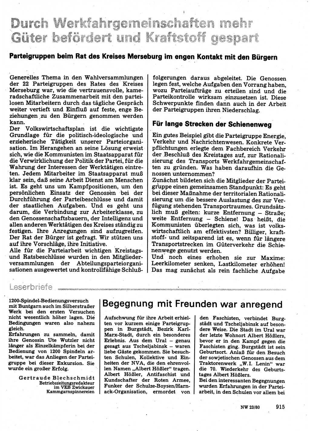 Neuer Weg (NW), Organ des Zentralkomitees (ZK) der SED (Sozialistische Einheitspartei Deutschlands) für Fragen des Parteilebens, 35. Jahrgang [Deutsche Demokratische Republik (DDR)] 1980, Seite 915 (NW ZK SED DDR 1980, S. 915)
