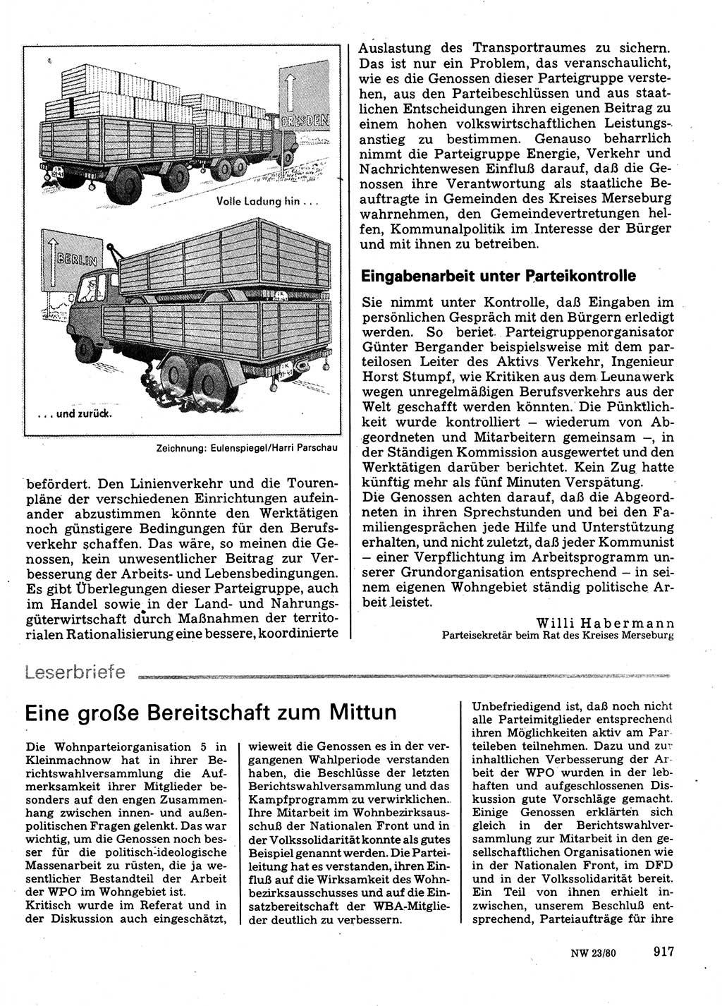 Neuer Weg (NW), Organ des Zentralkomitees (ZK) der SED (Sozialistische Einheitspartei Deutschlands) für Fragen des Parteilebens, 35. Jahrgang [Deutsche Demokratische Republik (DDR)] 1980, Seite 917 (NW ZK SED DDR 1980, S. 917)