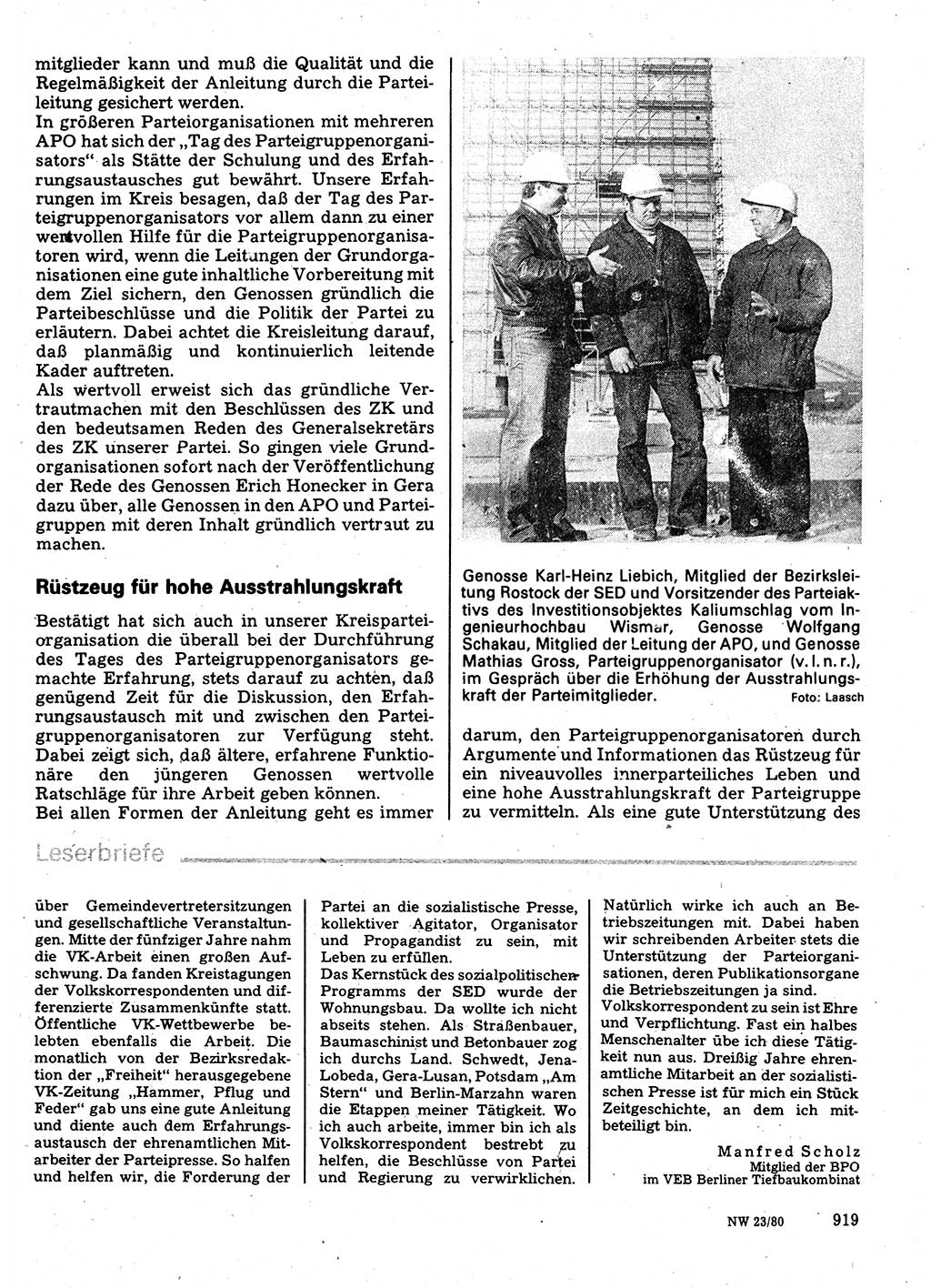 Neuer Weg (NW), Organ des Zentralkomitees (ZK) der SED (Sozialistische Einheitspartei Deutschlands) fÃ¼r Fragen des Parteilebens, 35. Jahrgang [Deutsche Demokratische Republik (DDR)] 1980, Seite 919 (NW ZK SED DDR 1980, S. 919)