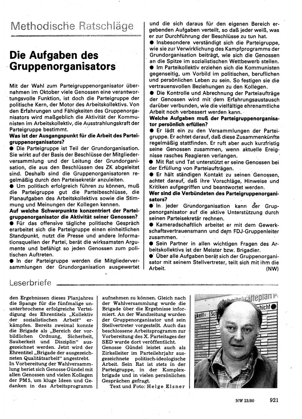 Neuer Weg (NW), Organ des Zentralkomitees (ZK) der SED (Sozialistische Einheitspartei Deutschlands) für Fragen des Parteilebens, 35. Jahrgang [Deutsche Demokratische Republik (DDR)] 1980, Seite 921 (NW ZK SED DDR 1980, S. 921)