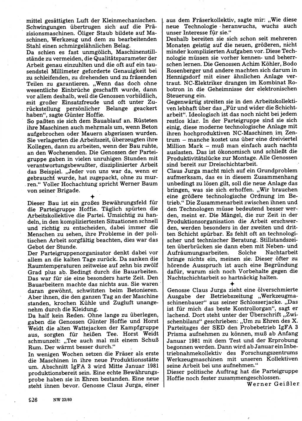 Neuer Weg (NW), Organ des Zentralkomitees (ZK) der SED (Sozialistische Einheitspartei Deutschlands) für Fragen des Parteilebens, 35. Jahrgang [Deutsche Demokratische Republik (DDR)] 1980, Seite 926 (NW ZK SED DDR 1980, S. 926)