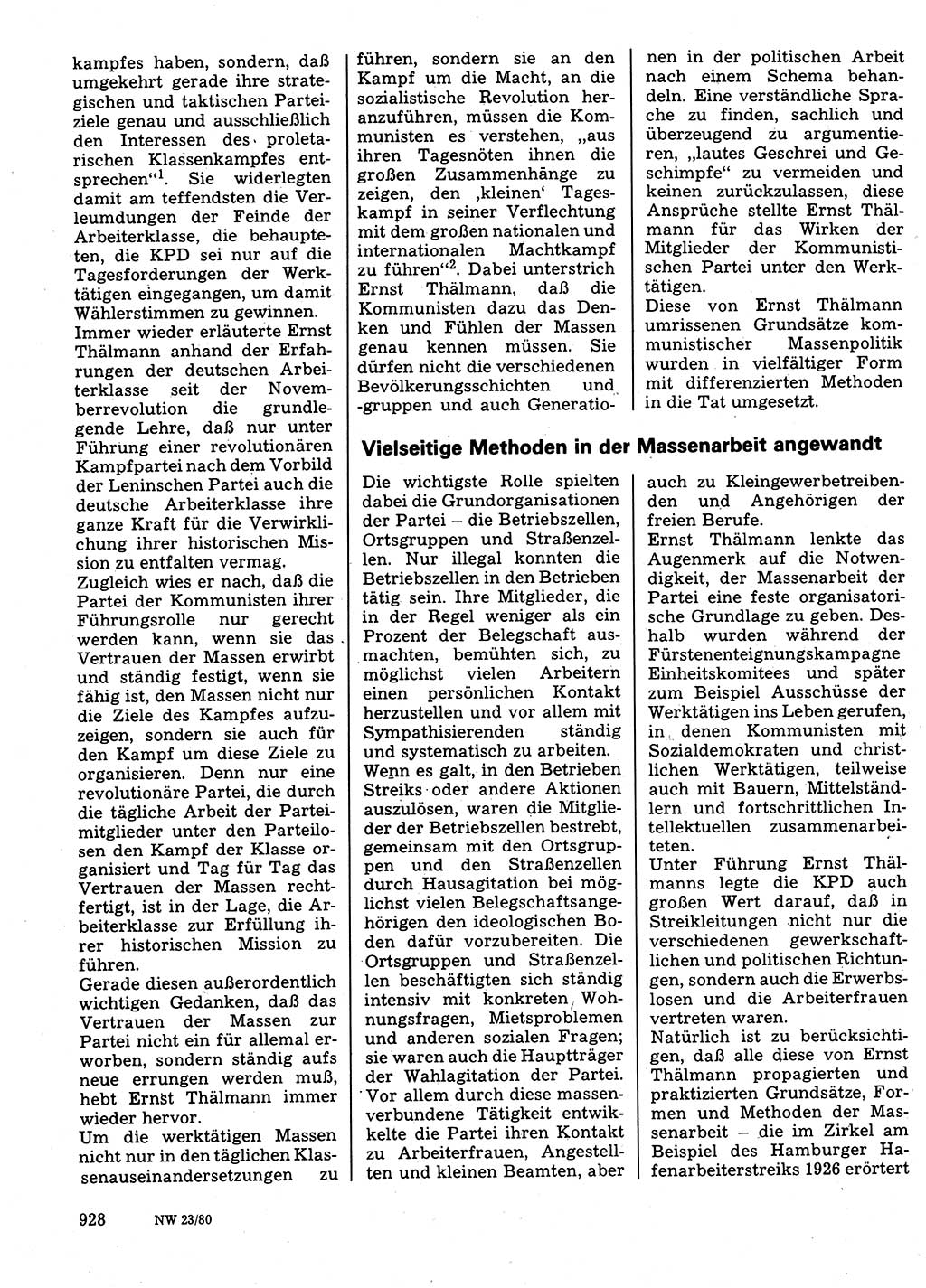 Neuer Weg (NW), Organ des Zentralkomitees (ZK) der SED (Sozialistische Einheitspartei Deutschlands) für Fragen des Parteilebens, 35. Jahrgang [Deutsche Demokratische Republik (DDR)] 1980, Seite 928 (NW ZK SED DDR 1980, S. 928)