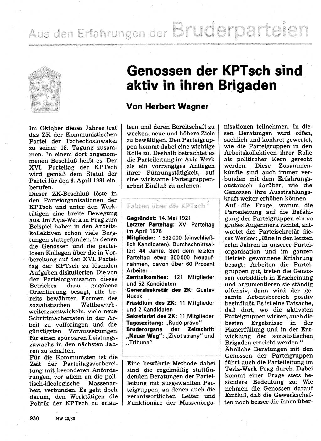 Neuer Weg (NW), Organ des Zentralkomitees (ZK) der SED (Sozialistische Einheitspartei Deutschlands) für Fragen des Parteilebens, 35. Jahrgang [Deutsche Demokratische Republik (DDR)] 1980, Seite 930 (NW ZK SED DDR 1980, S. 930)