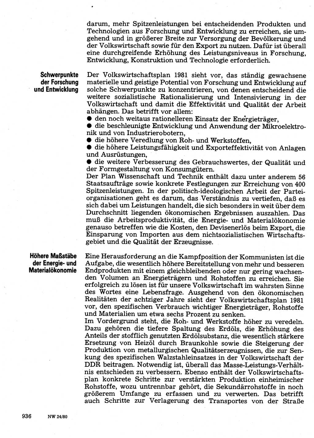 Neuer Weg (NW), Organ des Zentralkomitees (ZK) der SED (Sozialistische Einheitspartei Deutschlands) für Fragen des Parteilebens, 35. Jahrgang [Deutsche Demokratische Republik (DDR)] 1980, Seite 936 (NW ZK SED DDR 1980, S. 936)