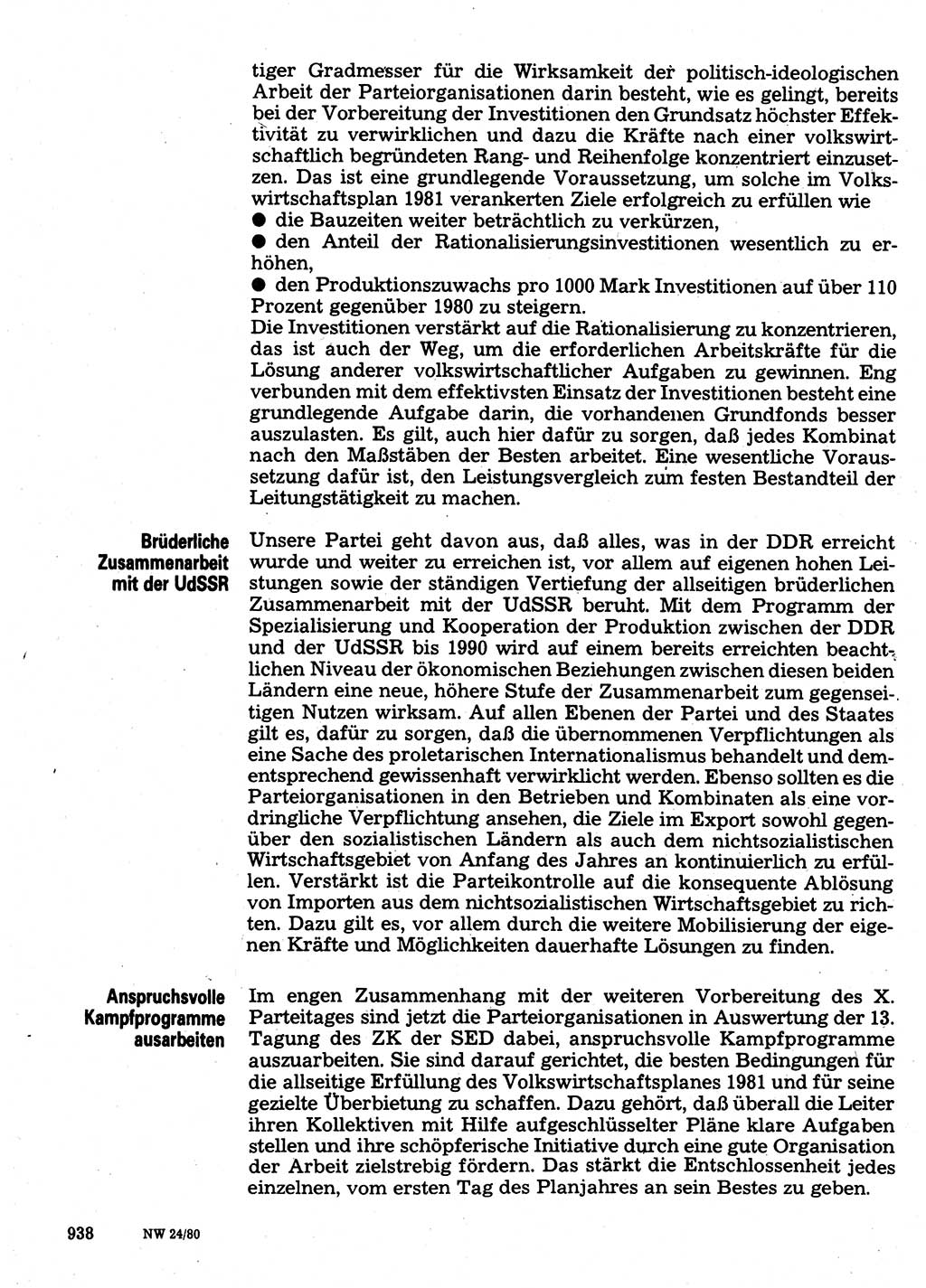 Neuer Weg (NW), Organ des Zentralkomitees (ZK) der SED (Sozialistische Einheitspartei Deutschlands) für Fragen des Parteilebens, 35. Jahrgang [Deutsche Demokratische Republik (DDR)] 1980, Seite 938 (NW ZK SED DDR 1980, S. 938)