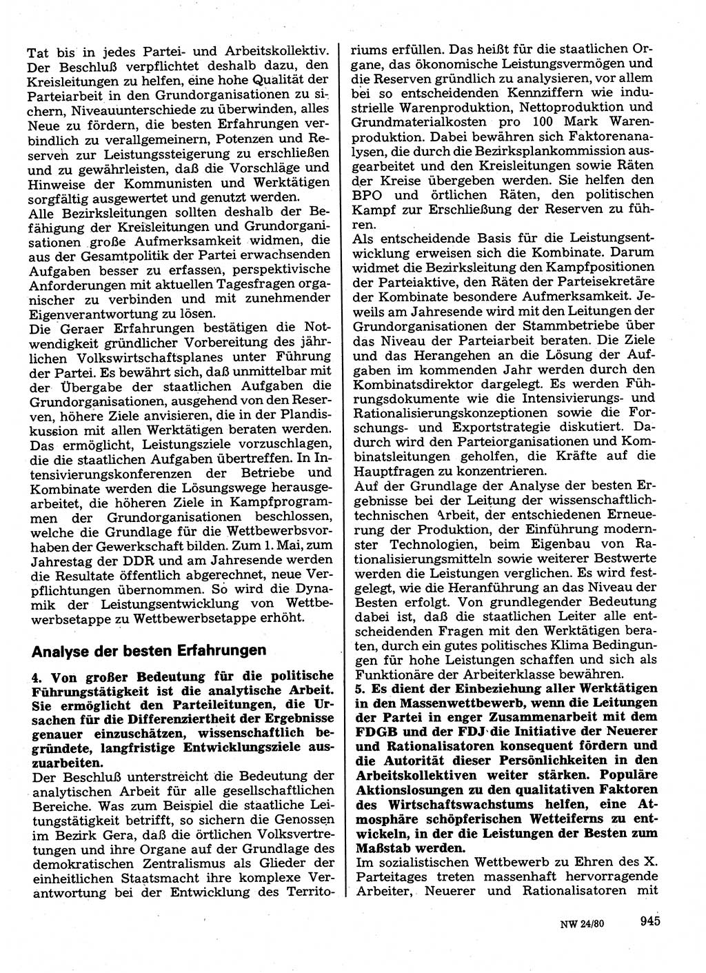 Neuer Weg (NW), Organ des Zentralkomitees (ZK) der SED (Sozialistische Einheitspartei Deutschlands) für Fragen des Parteilebens, 35. Jahrgang [Deutsche Demokratische Republik (DDR)] 1980, Seite 945 (NW ZK SED DDR 1980, S. 945)