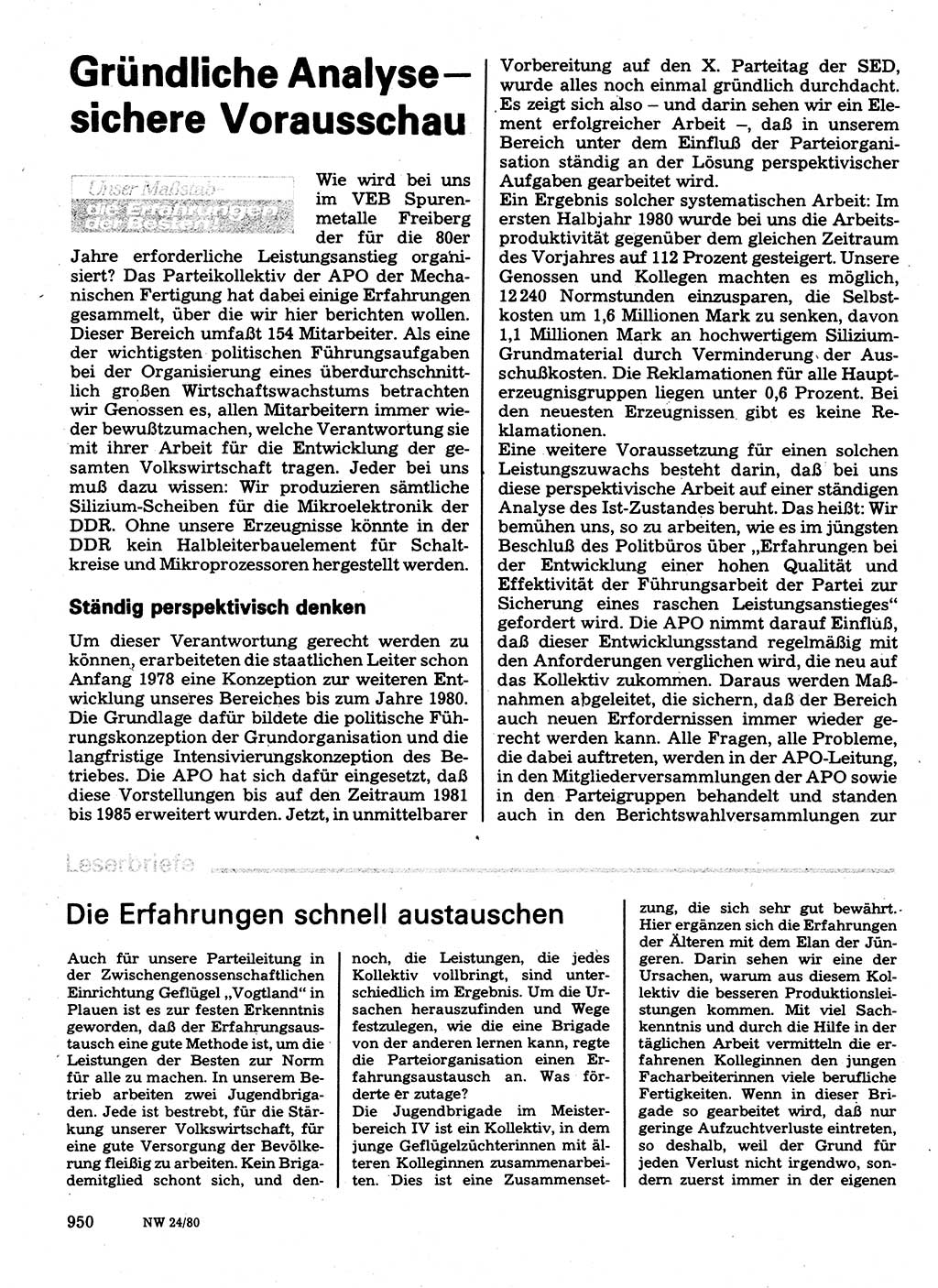 Neuer Weg (NW), Organ des Zentralkomitees (ZK) der SED (Sozialistische Einheitspartei Deutschlands) für Fragen des Parteilebens, 35. Jahrgang [Deutsche Demokratische Republik (DDR)] 1980, Seite 950 (NW ZK SED DDR 1980, S. 950)