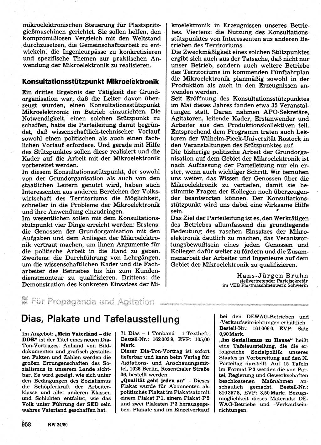 Neuer Weg (NW), Organ des Zentralkomitees (ZK) der SED (Sozialistische Einheitspartei Deutschlands) für Fragen des Parteilebens, 35. Jahrgang [Deutsche Demokratische Republik (DDR)] 1980, Seite 958 (NW ZK SED DDR 1980, S. 958)