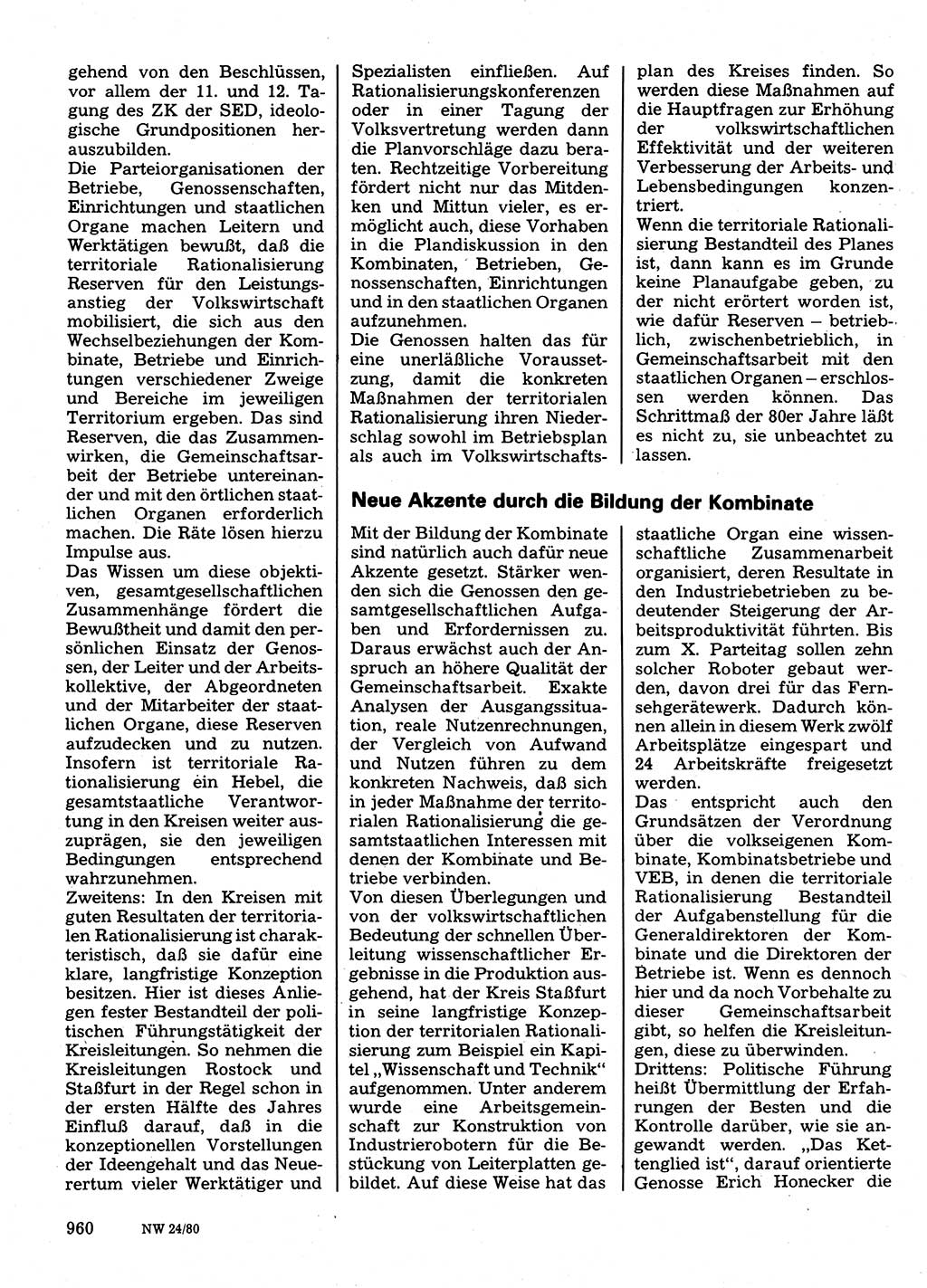 Neuer Weg (NW), Organ des Zentralkomitees (ZK) der SED (Sozialistische Einheitspartei Deutschlands) für Fragen des Parteilebens, 35. Jahrgang [Deutsche Demokratische Republik (DDR)] 1980, Seite 960 (NW ZK SED DDR 1980, S. 960)