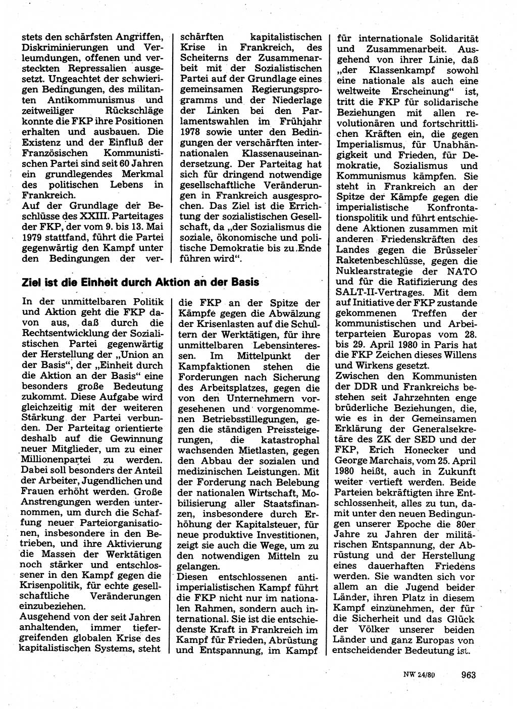Neuer Weg (NW), Organ des Zentralkomitees (ZK) der SED (Sozialistische Einheitspartei Deutschlands) für Fragen des Parteilebens, 35. Jahrgang [Deutsche Demokratische Republik (DDR)] 1980, Seite 963 (NW ZK SED DDR 1980, S. 963)