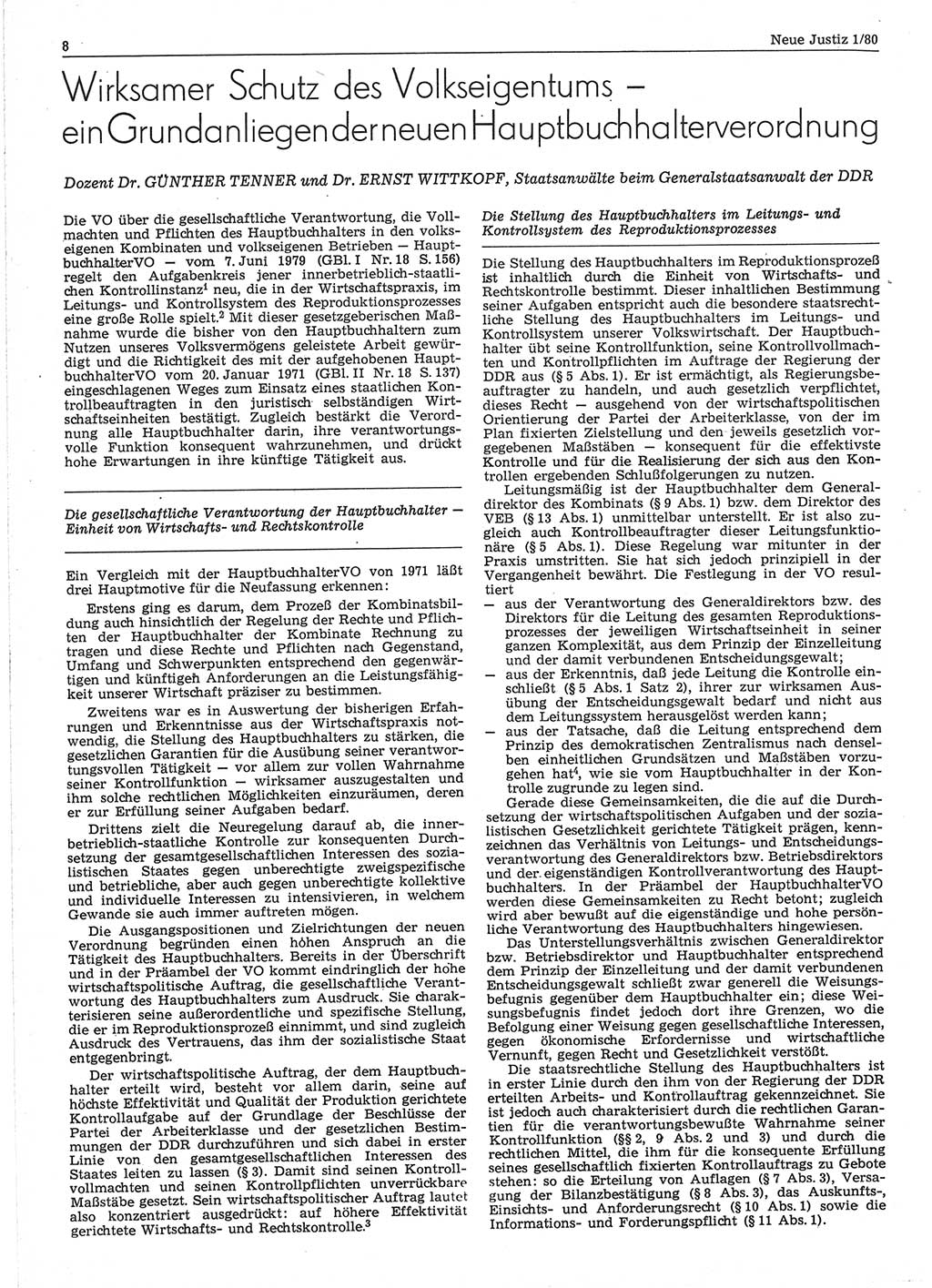Neue Justiz (NJ), Zeitschrift für sozialistisches Recht und Gesetzlichkeit [Deutsche Demokratische Republik (DDR)], 34. Jahrgang 1980, Seite 8 (NJ DDR 1980, S. 8)