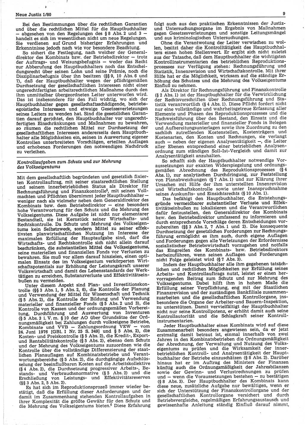 Neue Justiz (NJ), Zeitschrift für sozialistisches Recht und Gesetzlichkeit [Deutsche Demokratische Republik (DDR)], 34. Jahrgang 1980, Seite 9 (NJ DDR 1980, S. 9)