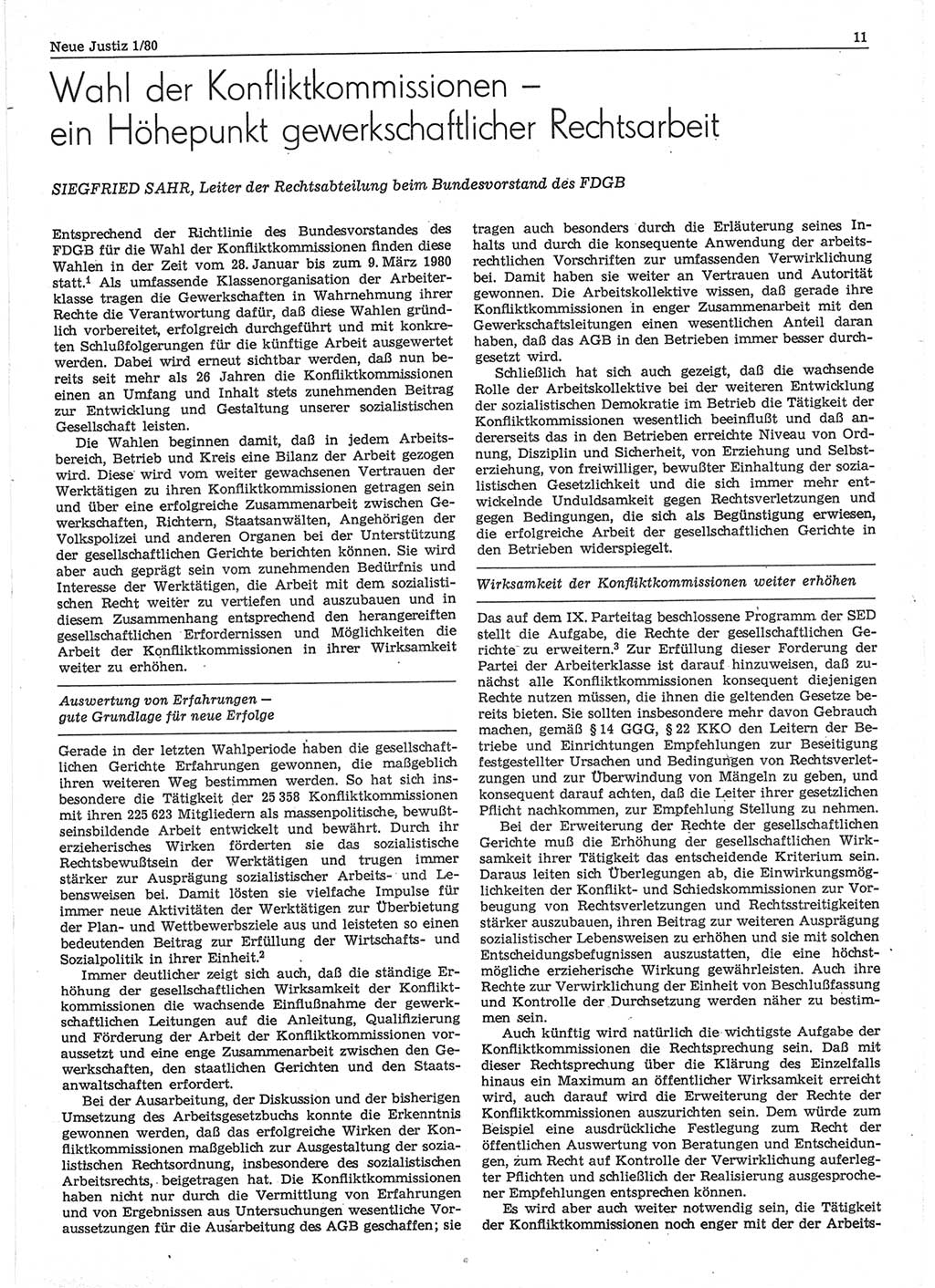 Neue Justiz (NJ), Zeitschrift für sozialistisches Recht und Gesetzlichkeit [Deutsche Demokratische Republik (DDR)], 34. Jahrgang 1980, Seite 11 (NJ DDR 1980, S. 11)