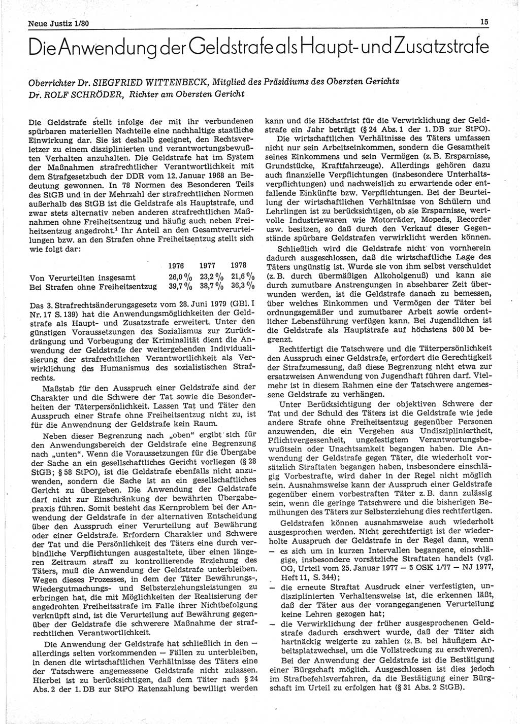 Neue Justiz (NJ), Zeitschrift für sozialistisches Recht und Gesetzlichkeit [Deutsche Demokratische Republik (DDR)], 34. Jahrgang 1980, Seite 15 (NJ DDR 1980, S. 15)