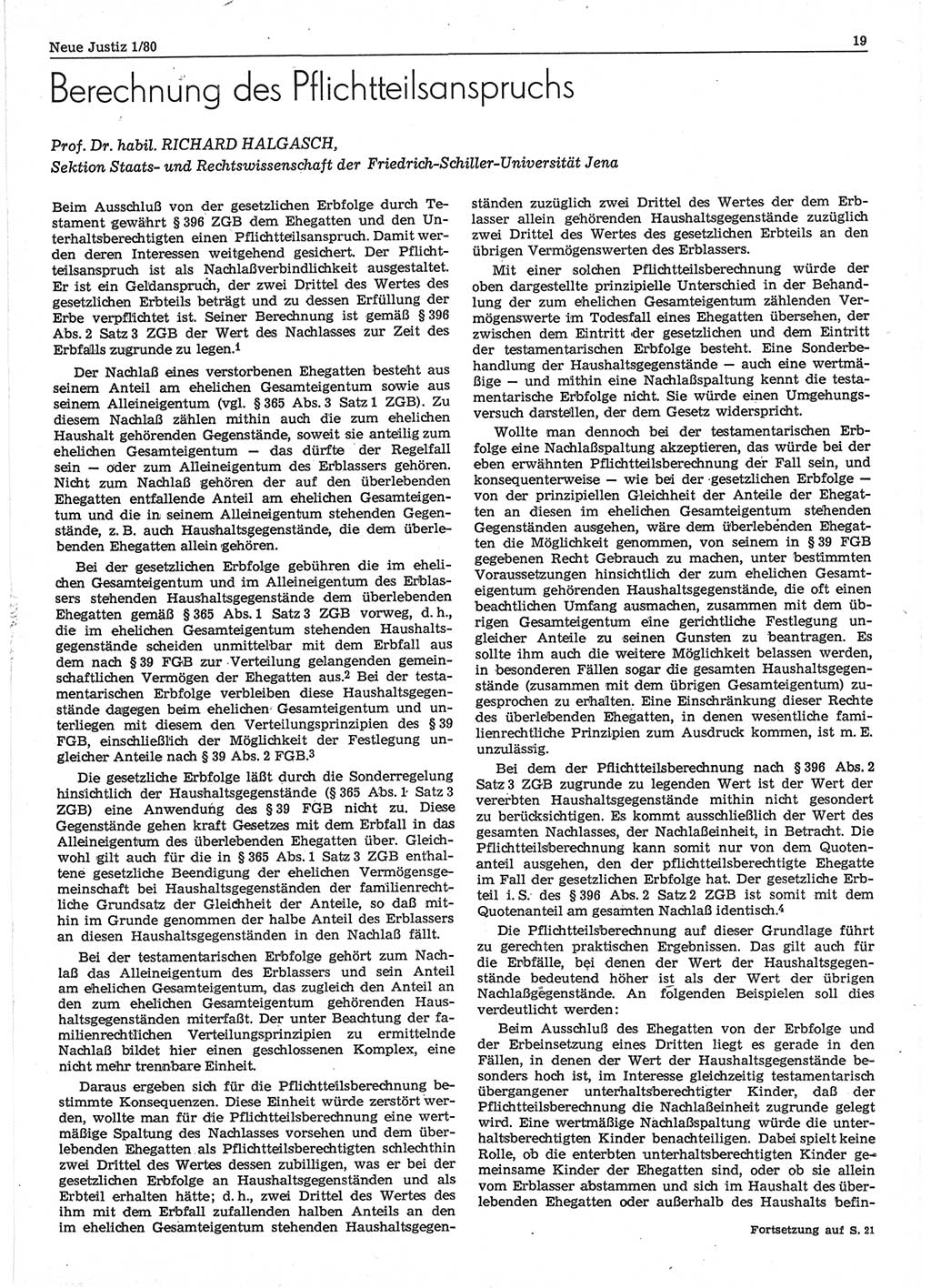 Neue Justiz (NJ), Zeitschrift für sozialistisches Recht und Gesetzlichkeit [Deutsche Demokratische Republik (DDR)], 34. Jahrgang 1980, Seite 19 (NJ DDR 1980, S. 19)